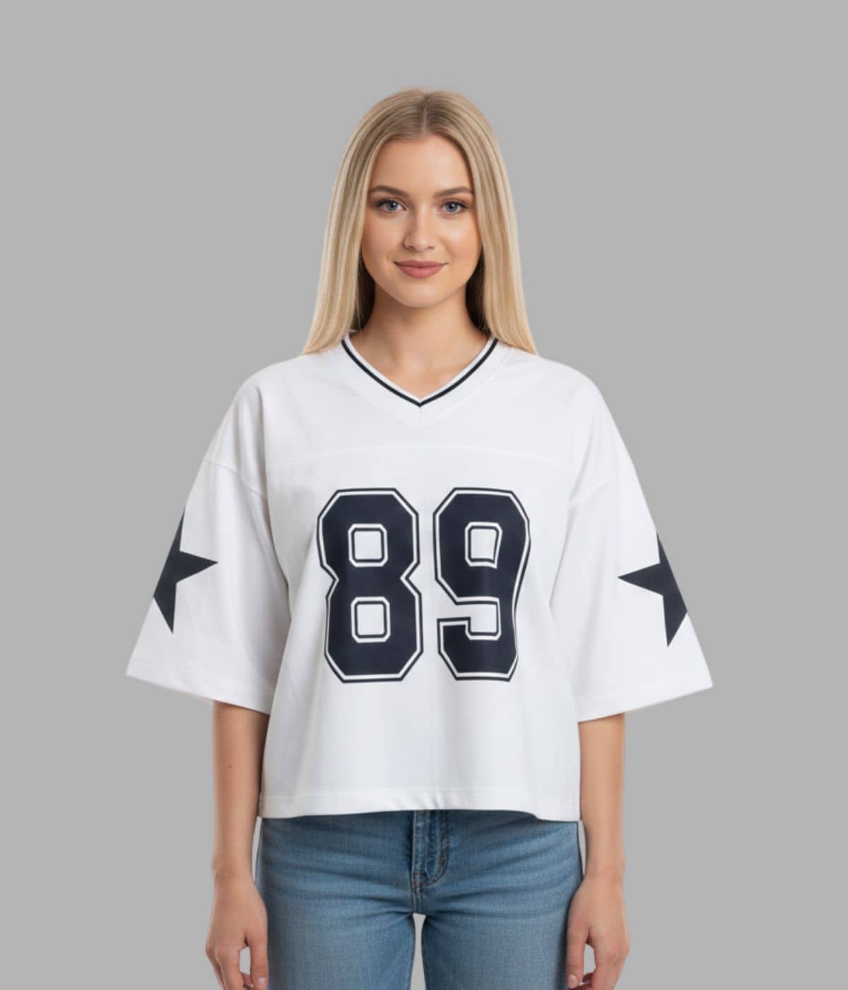Monisha Plus Women Cotton Printed Regular Fit V-Neck T-Shirt ( White )