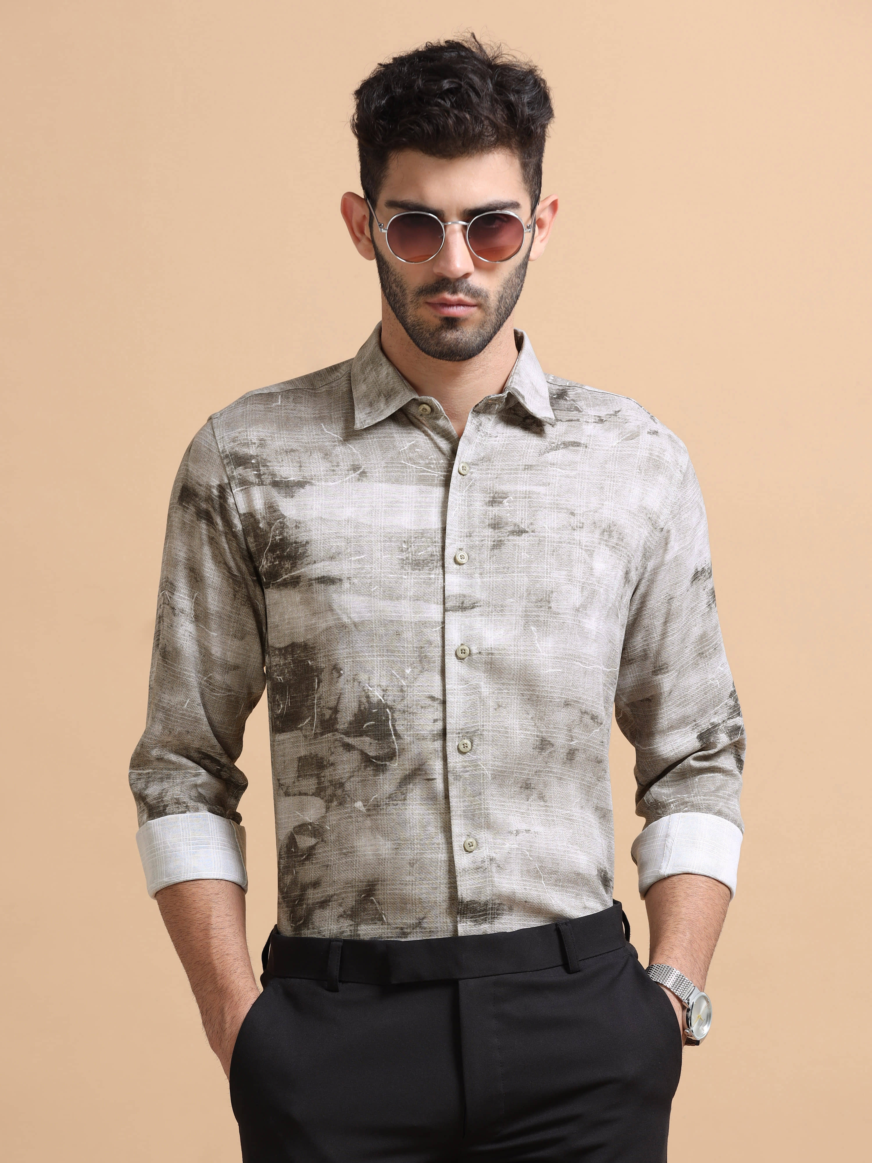 Paul Street Viscose Regular Fit Printed Full Sleeves Men's Casual Shirt - Grey ( Pack of 1 )
