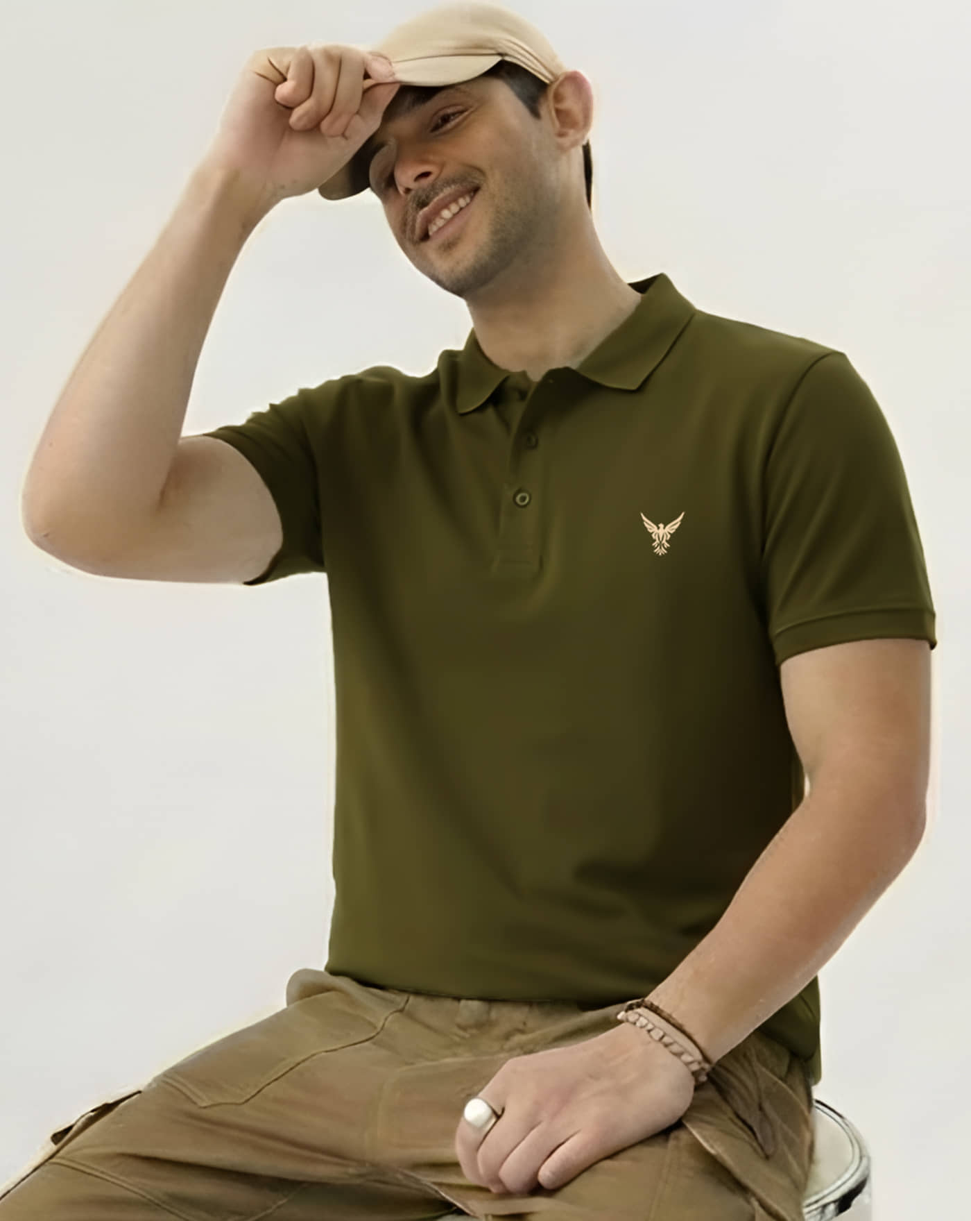 AOOSH Men Cotton Blend Regular Fit Self Design Polo T Shirt ( Green )