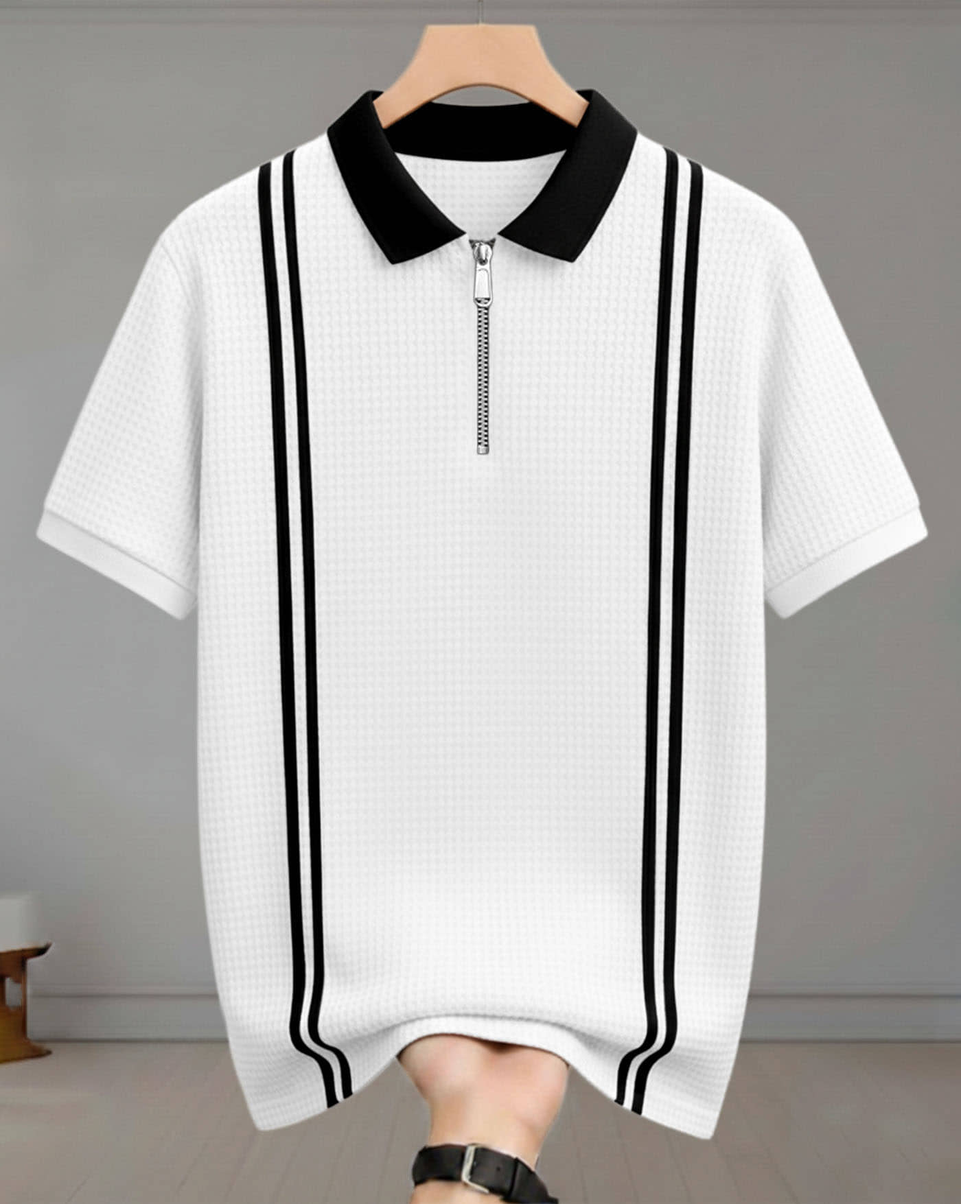 AOOSH Men Cotton Blend Regular Fit Checks Polo T Shirt ( Off White )