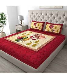 COZYKO Red Cotton 1 Double Bedsheet with 2 Pillow Covers ( 235 cm x 220 cm )