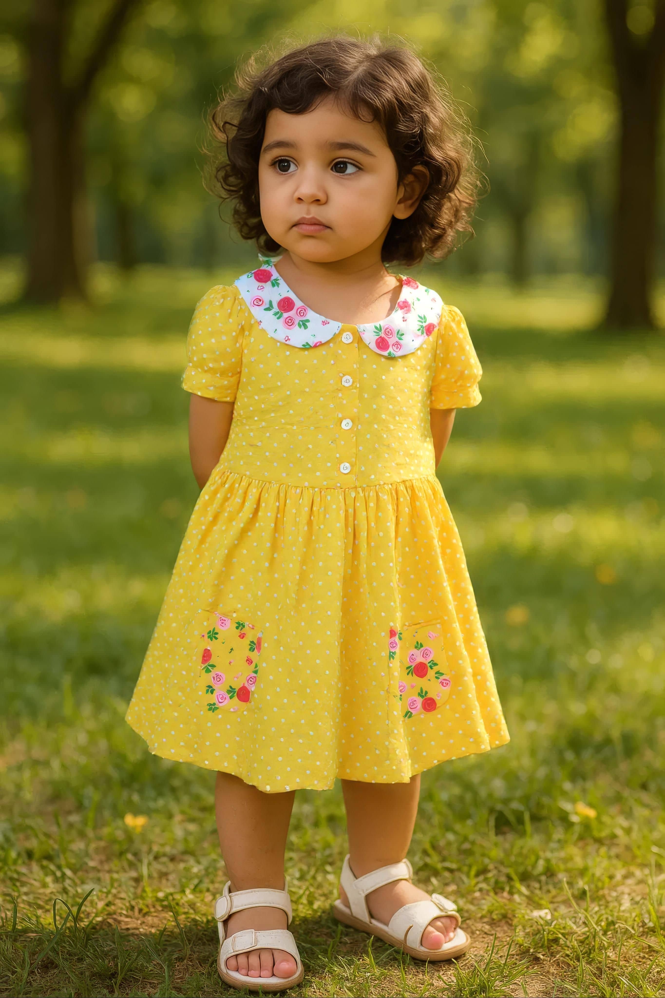 Clothe Funn Cotton Frock For Baby Girls ( Pack of 1 , Gold )