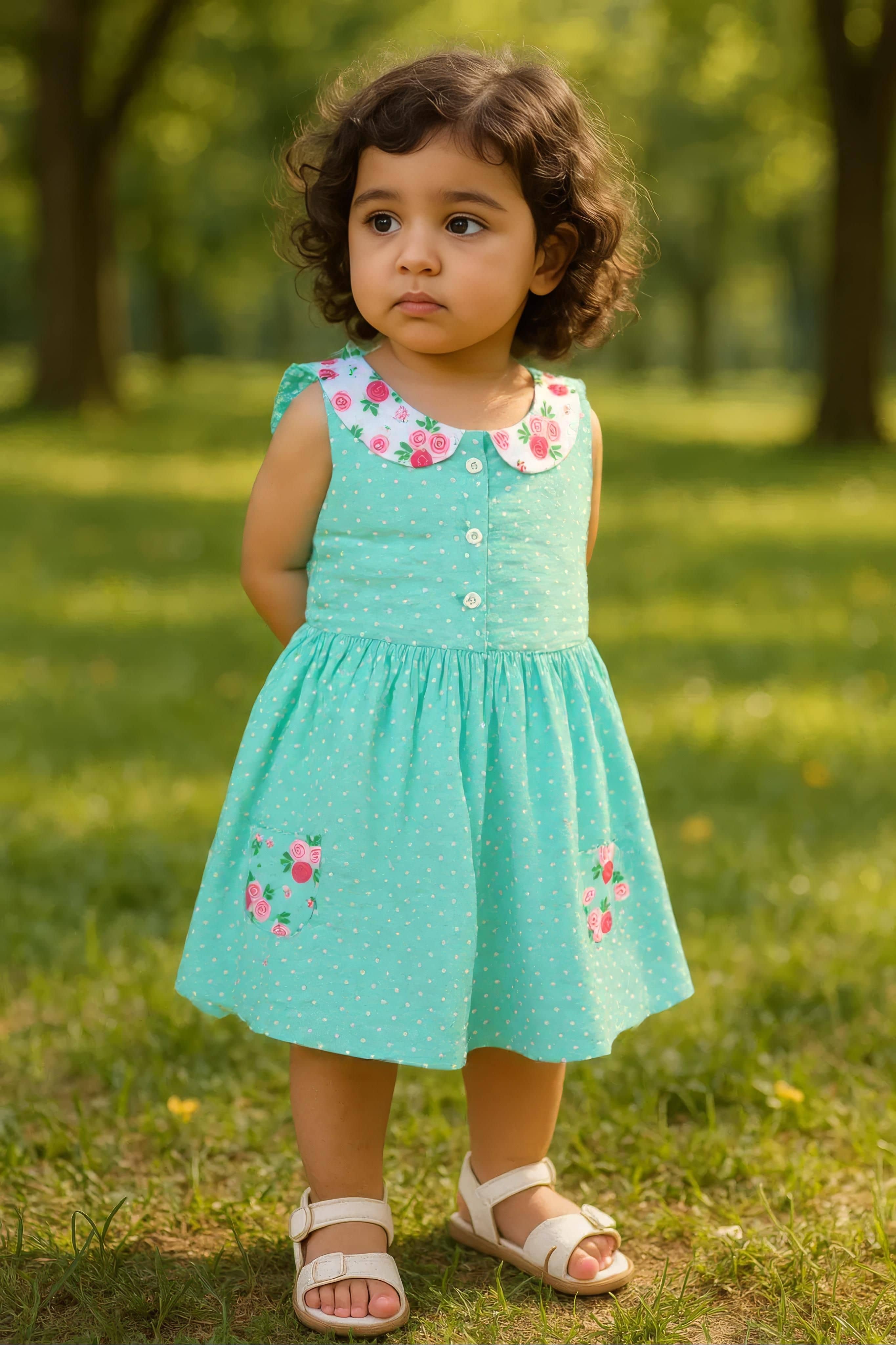 Clothe Funn Cotton Frock For Baby Girls ( Pack of 1 , Light Green )