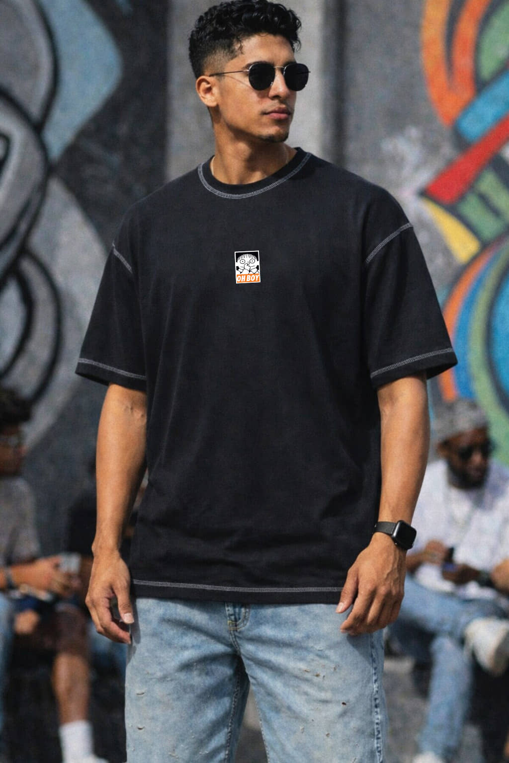 FTX Men Cotton Blend Oversized Fit Solid T-Shirt ( Black )