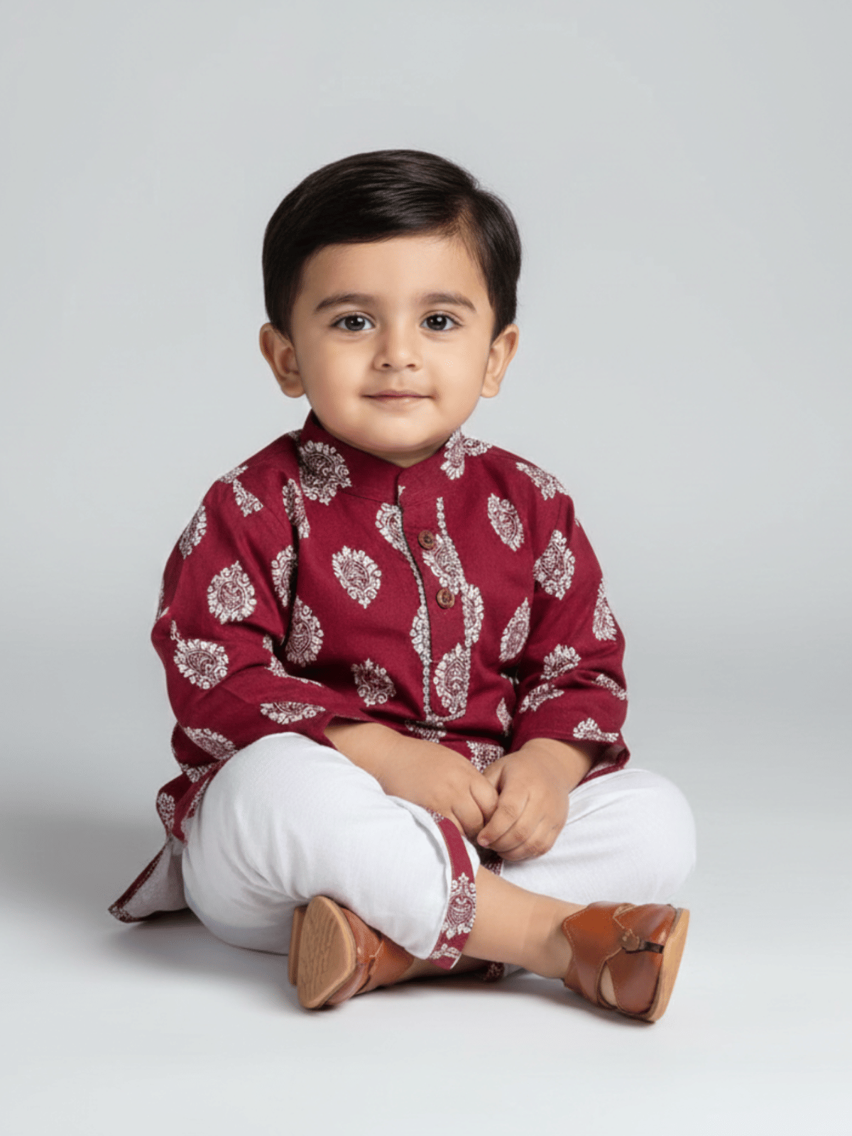 mustmom Baby Boys Rayon Maroon,White Dhoti Kurta Set ( Pack of 1 ) - Kurtas & Kurta Sets | Buy online on ZillyBuy