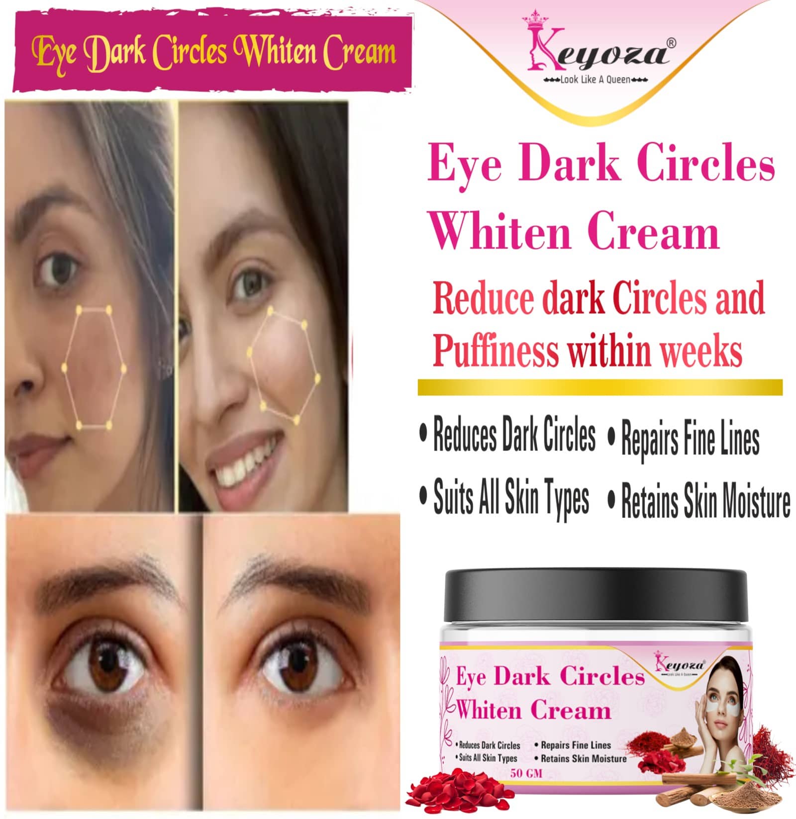Keyoza Eye Dark Circle whitening cream Eye Patch 50 g - Makeup - Eyes | Buy online on ZillyBuy