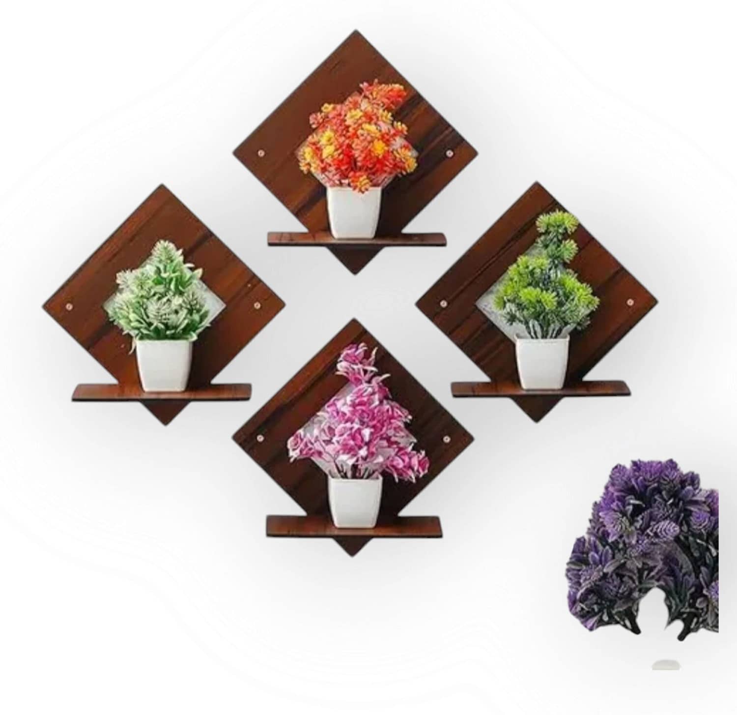 Pot Stand Set of 4 Pieces Decorative Wooden Wall Hanging Wooden Wall Shelf