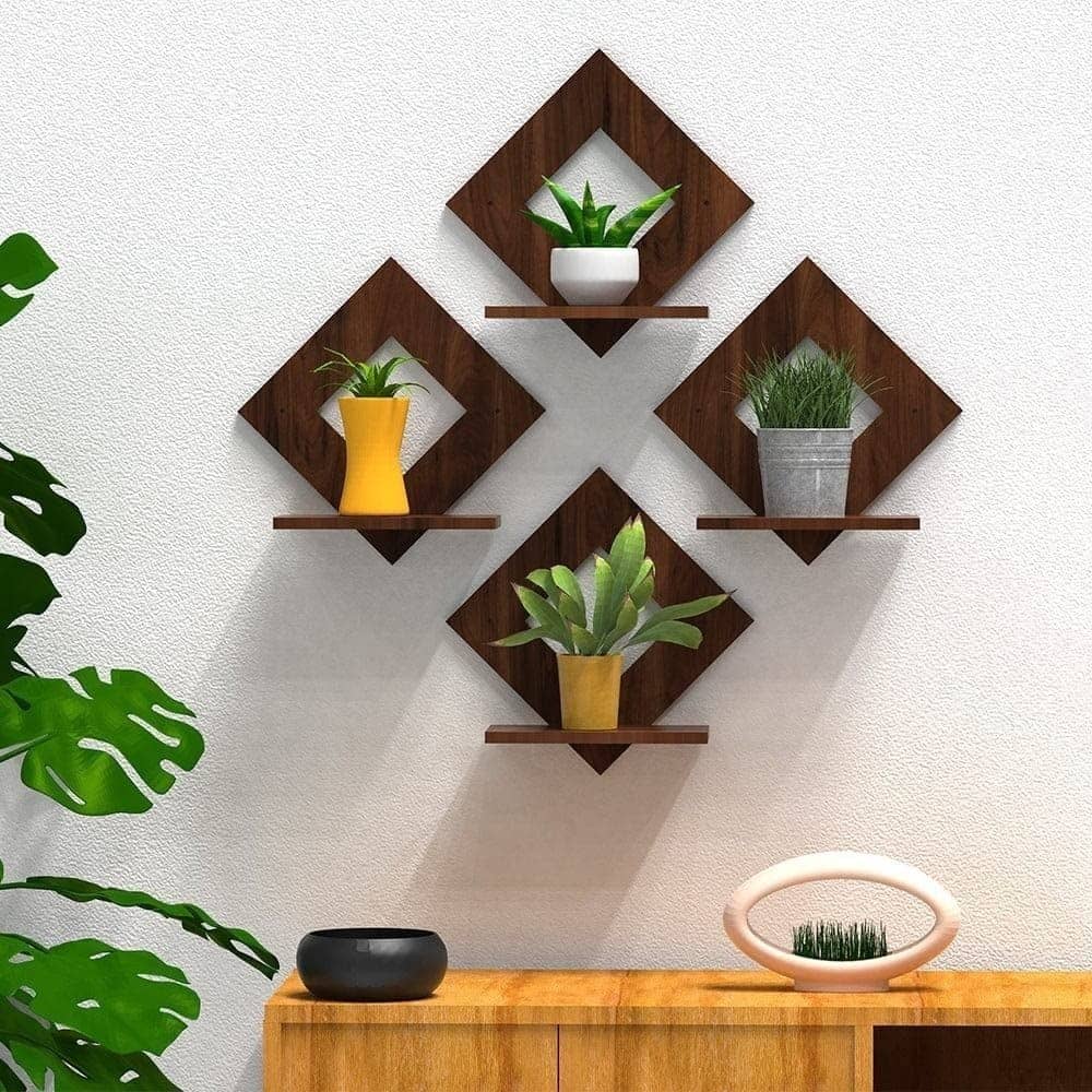 Pot Stand Set of 4 Pieces Decorative Wooden Wall Hanging Wooden Wall Shelf