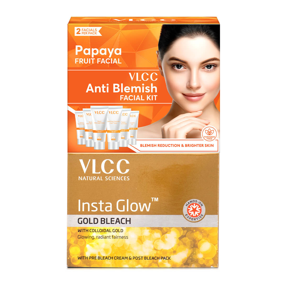 VLCC Papaya Fruit Kit & Gold Bleach 2 Times Use Facial Kit For All Skin Type Papaya 90 ( Pack of 2 )