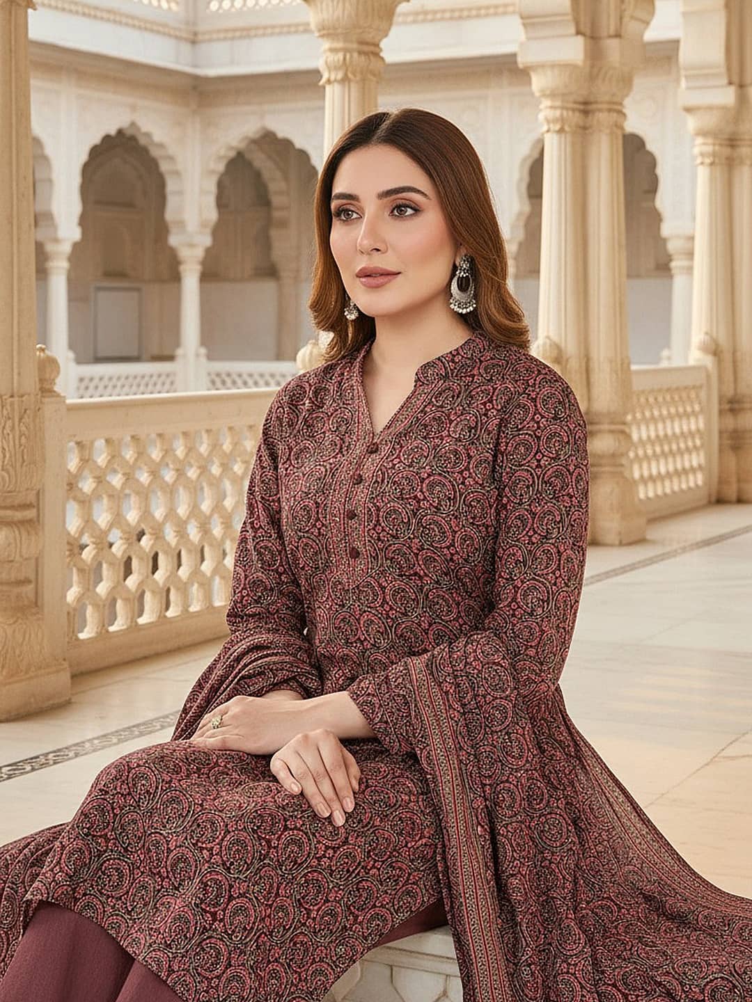 Vaamsi Women Rayon Printed Straight Kurti With Pants ( Maroon )