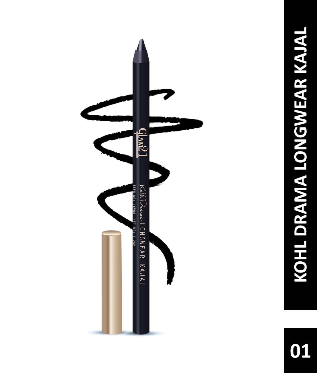 Glam21 Kohl Drama Long Wear Kajal + Sharpener | Velvety Textute Black, 2 G - Makeup - Eyes | Buy online on ZillyBuy