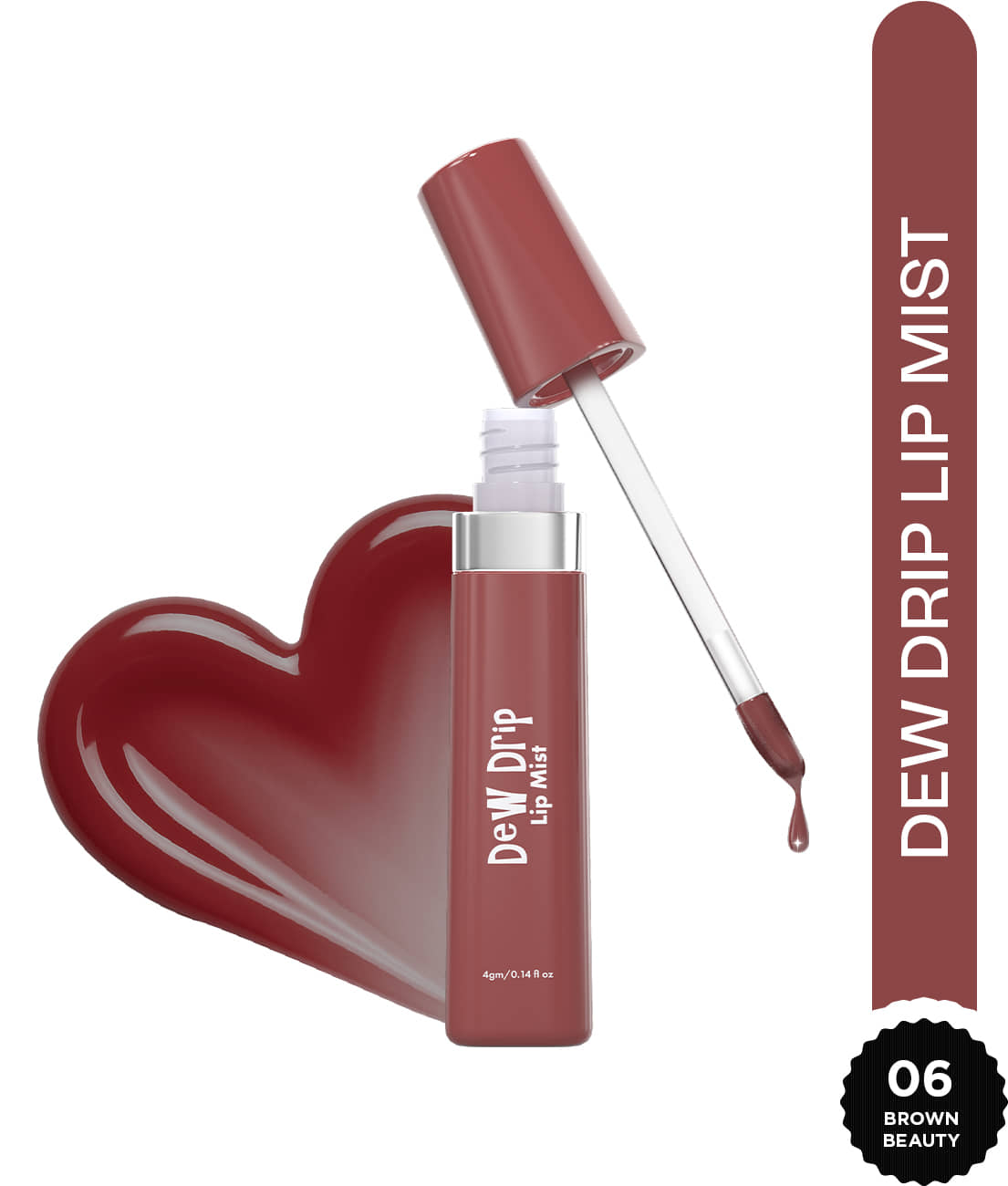 Glam21 Dew Drip Lip Mist Lipgloss With Hyaluronic Acid Almond Oil & Peach Fruit Extract 4 G, Brown Beauty