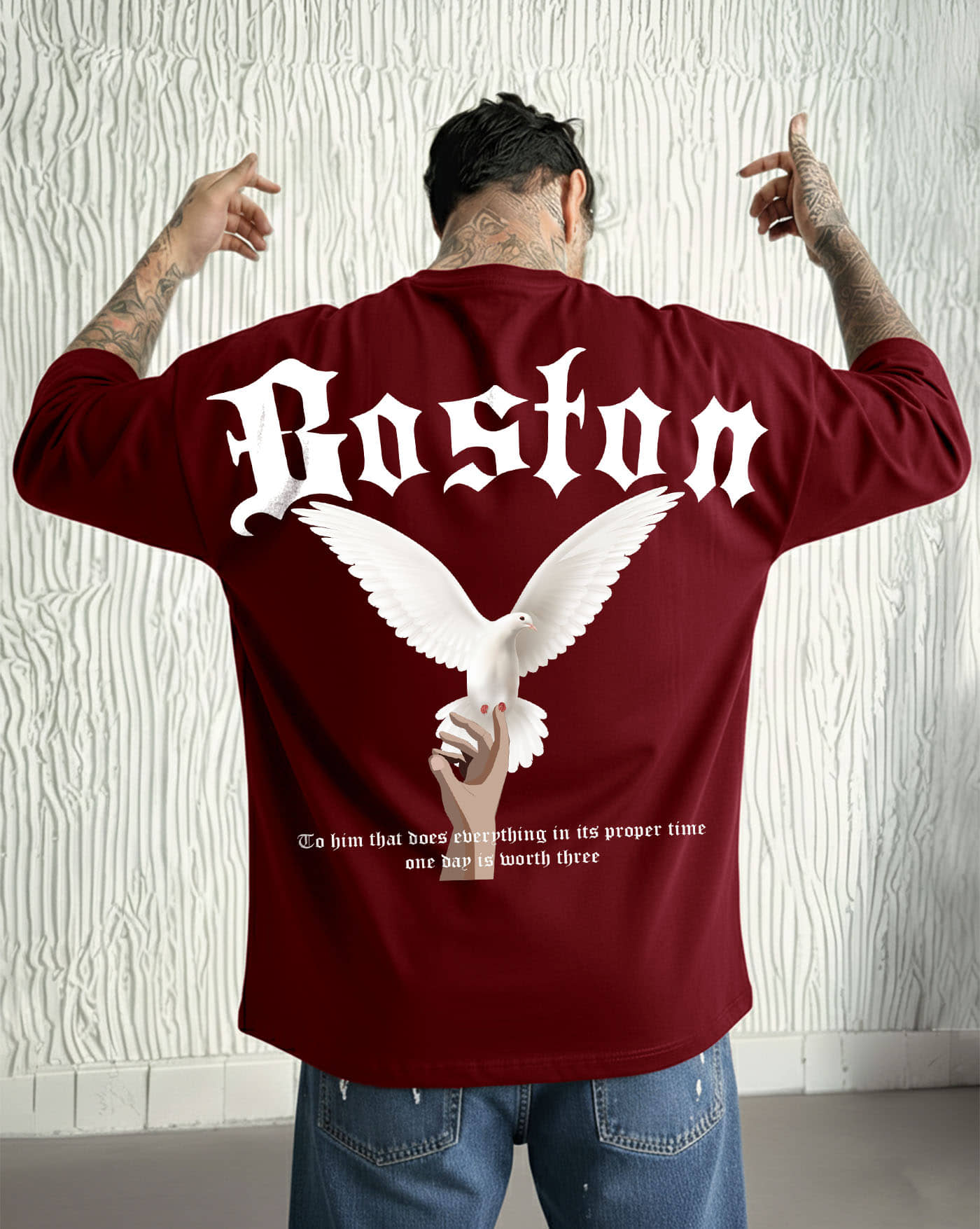 AUSK Men Cotton Blend Oversized Fit Printed T-Shirt ( Maroon )