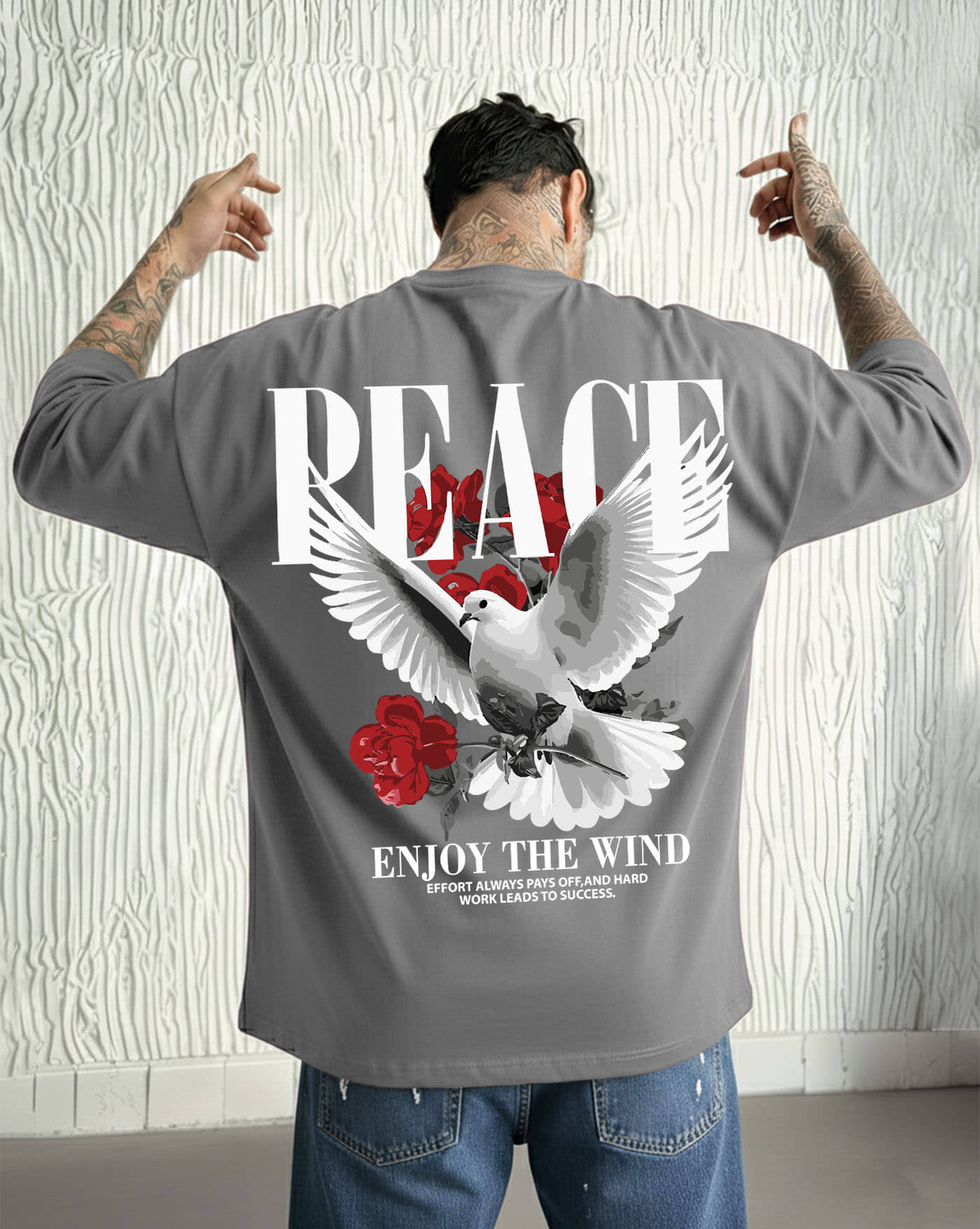 AUSK Men Cotton Blend Oversized Fit Printed T-Shirt ( Grey )