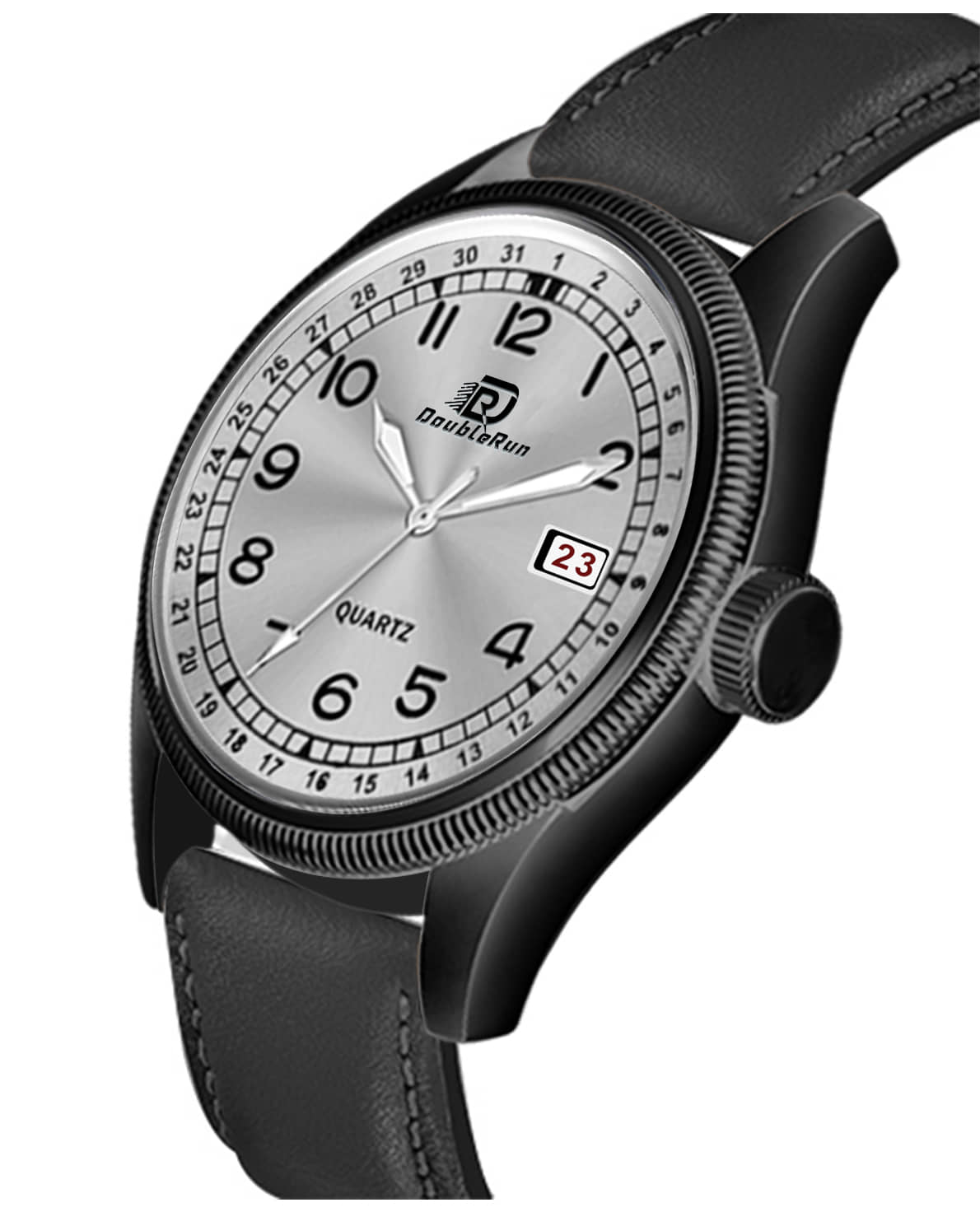DoubleRun Black Leather Analog Men's Watch