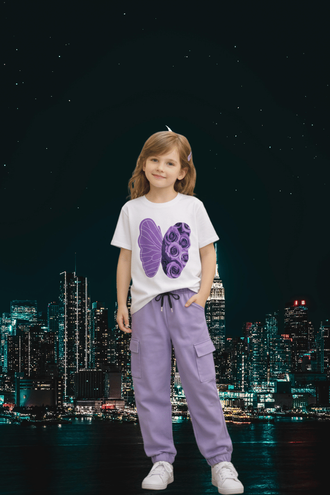 TarrenT HunT Pack of 1 Girls Cotton Blend T-shirt & Pants ( Purple )