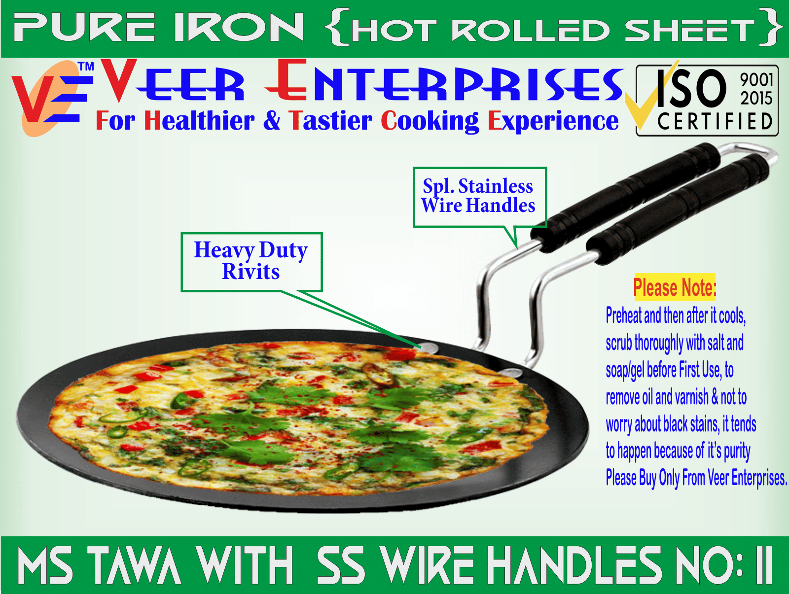 Ms Pure Iron/Loha Black Roti Tawa With SS Wire Handle No-11 (Dia-11 Inches,) - Cookware | Buy online on ZillyBuy