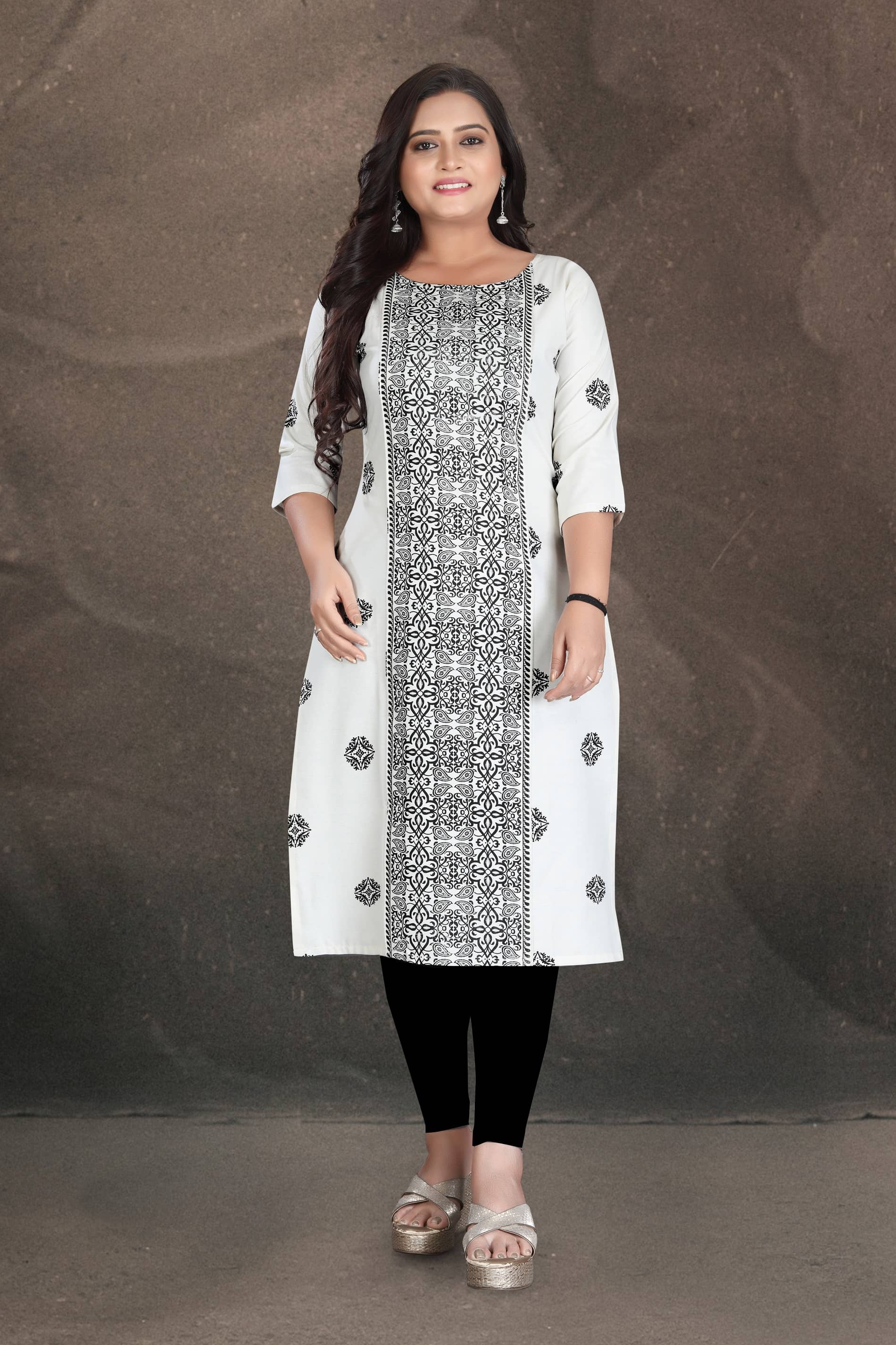 Hetsa Women Cotton Printed A-line Kurti ( White ) - Kurtis, Tunics | Buy online on ZillyBuy