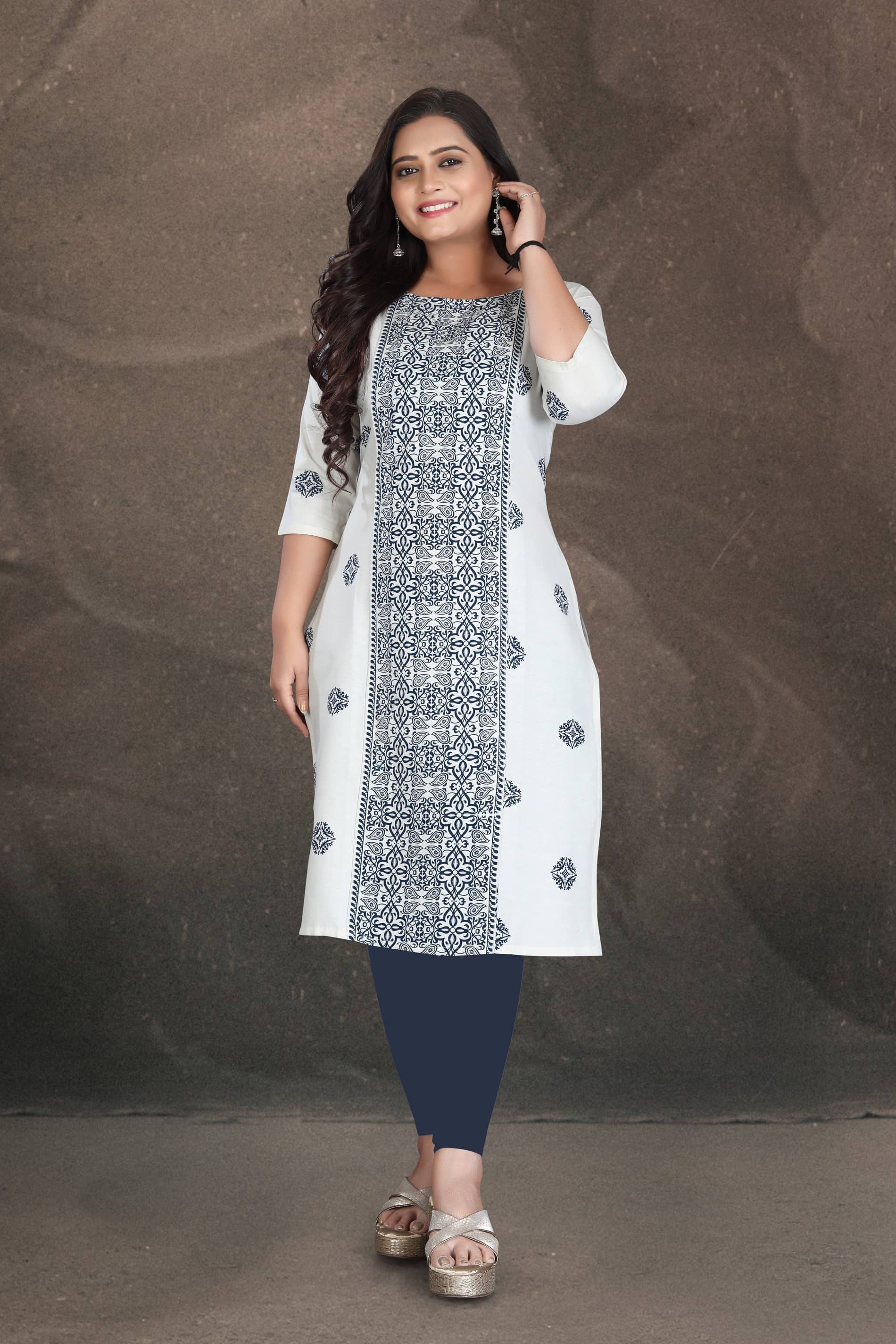 Hetsa Women Cotton Printed A-line Kurti ( White ) - Kurtis, Tunics | Buy online on ZillyBuy