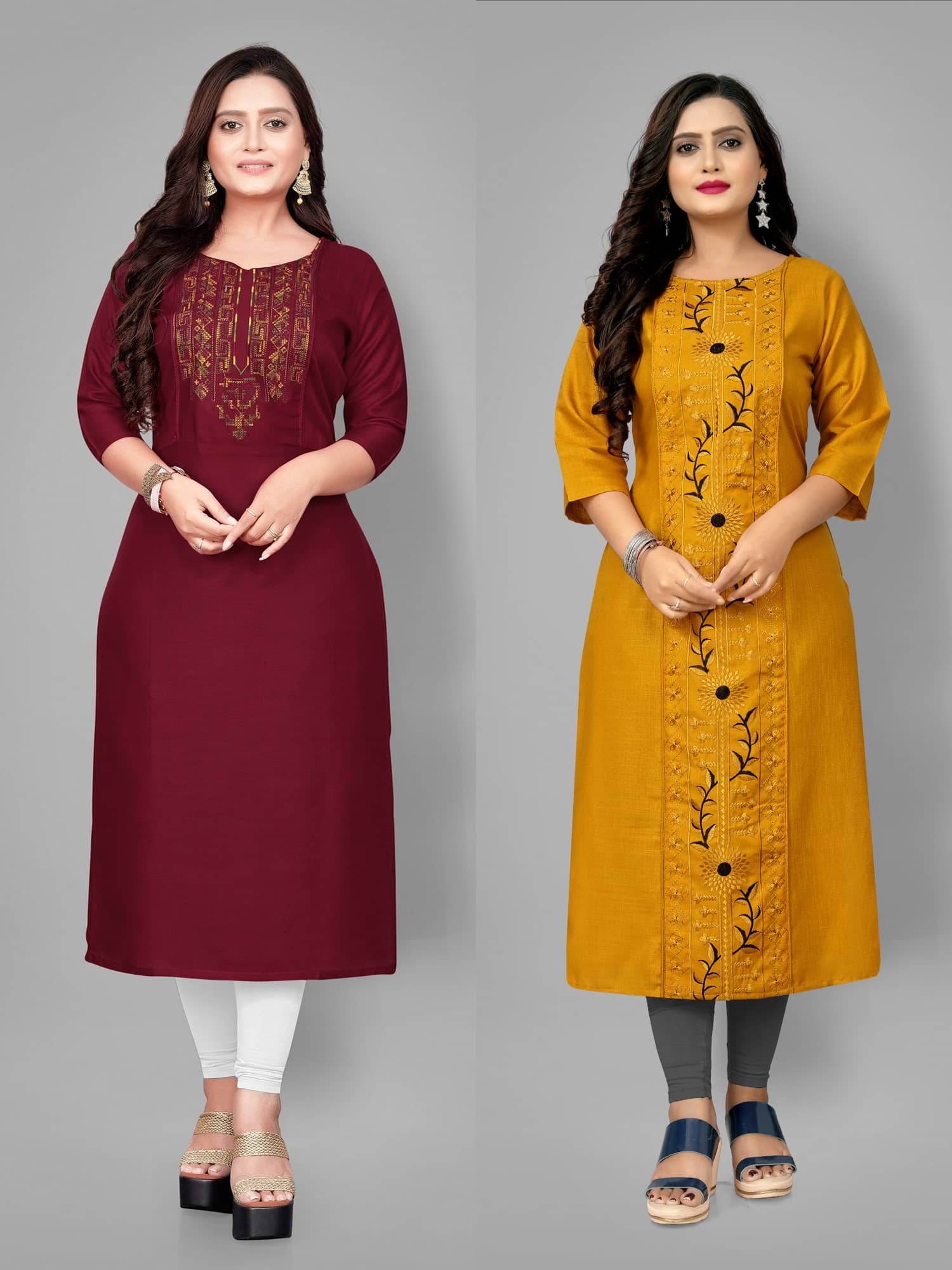RIAANA Women Cotton Embroidered Straight Kurti ( Black ) - Kurtis, Tunics | Buy online on ZillyBuy