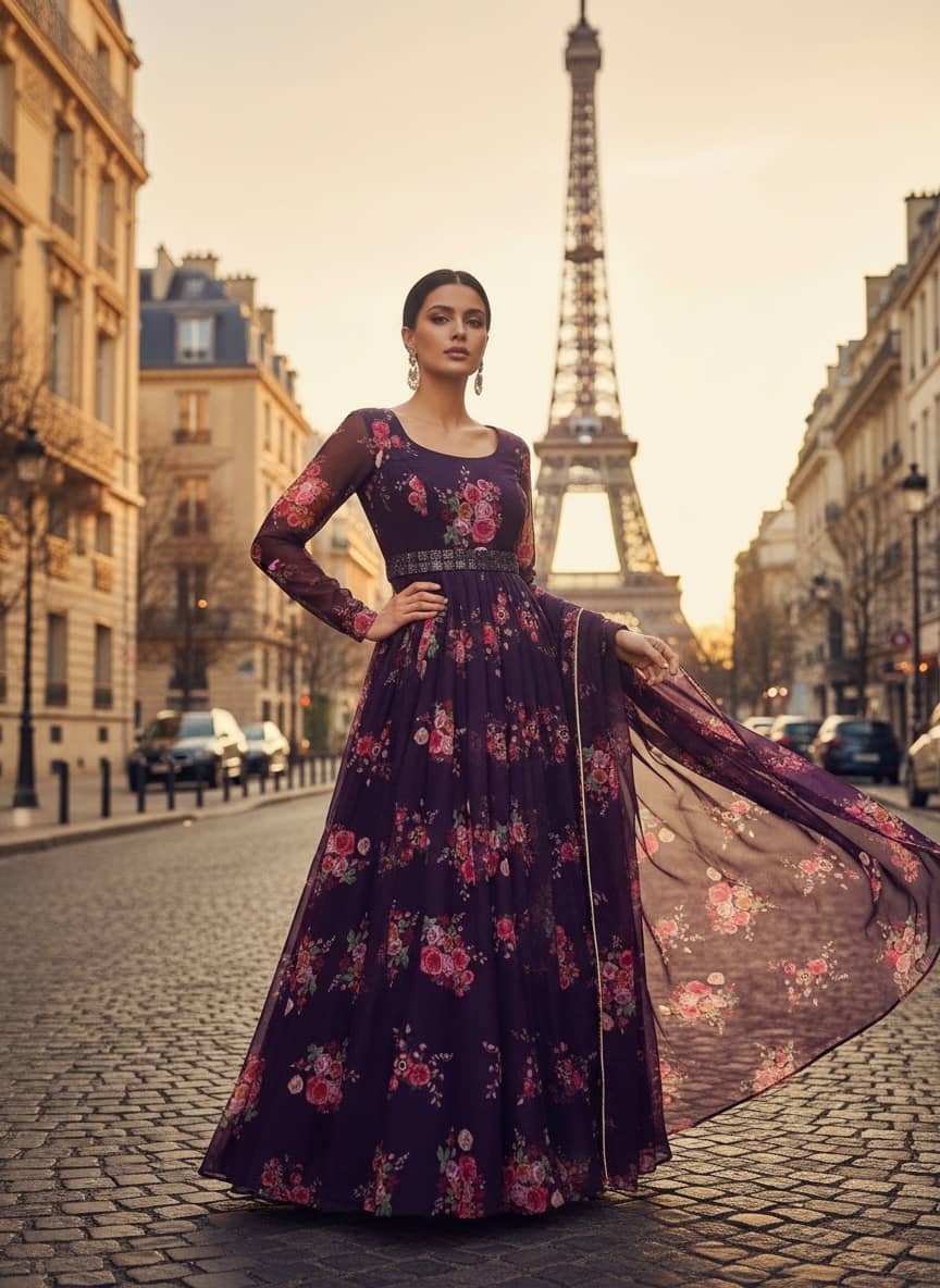 RAIYANI FASHION Women Crepe Printed Anarkali Kurti with Dupatta ( Black ) - Kurtis, Tunics | Buy online on ZillyBuy