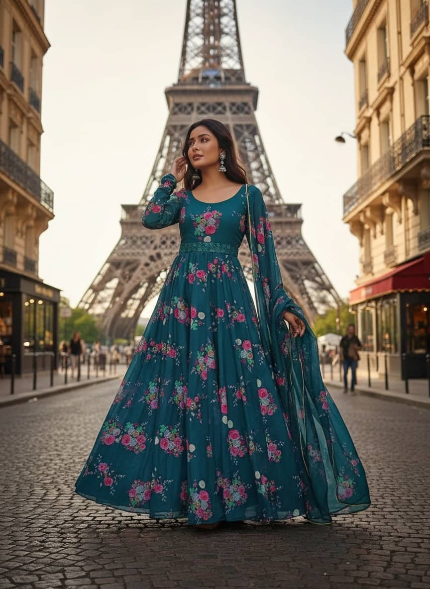 RAIYANI FASHION Women Crepe Printed Anarkali Kurti with Dupatta ( Blue ) - Kurtis, Tunics | Buy online on ZillyBuy