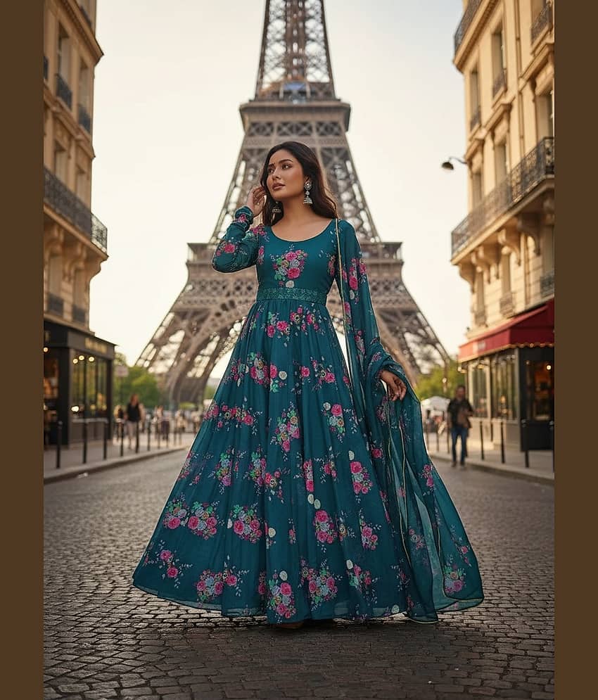 RAIYANI FASHION Women Crepe Printed Anarkali Kurti with Dupatta ( Blue ) - Kurtis, Tunics | Buy online on ZillyBuy