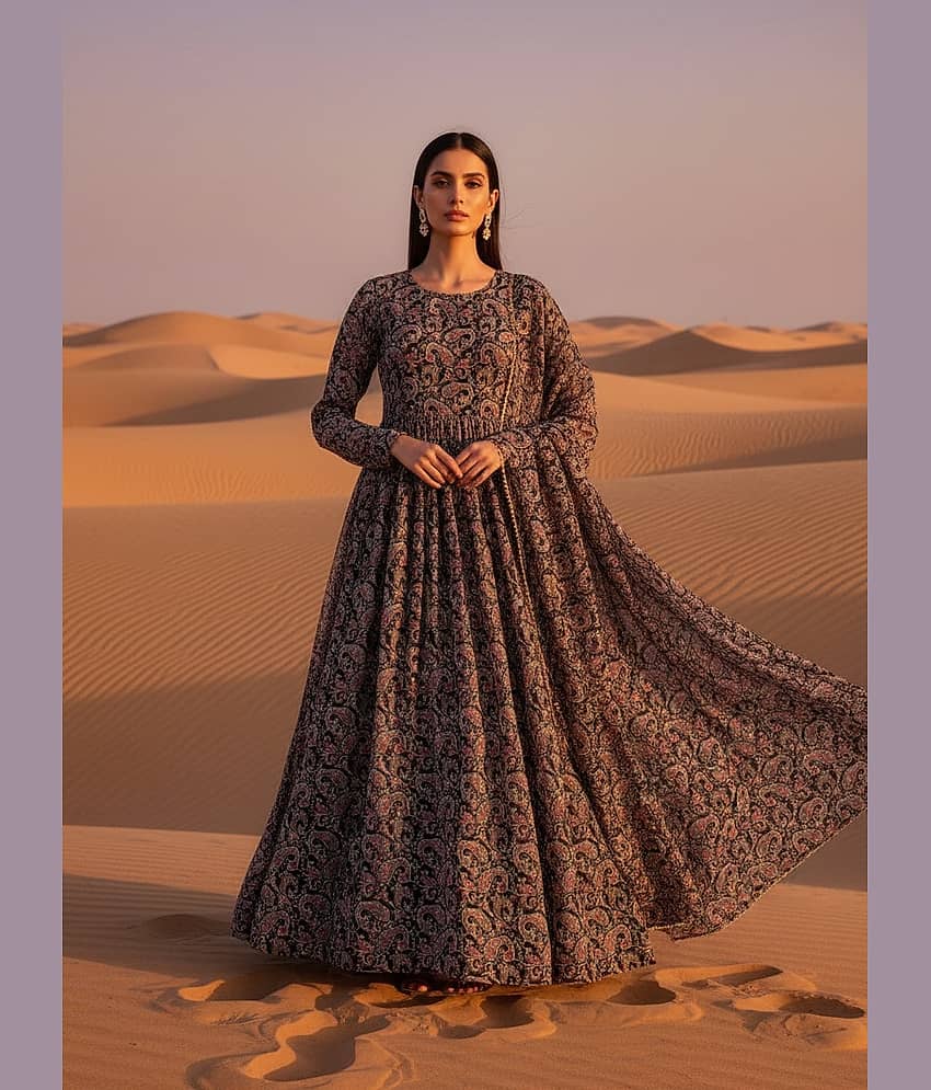 RAIYANI FASHION Women Crepe Printed Anarkali Kurti with Dupatta ( Black ) - Kurtis, Tunics | Buy online on ZillyBuy