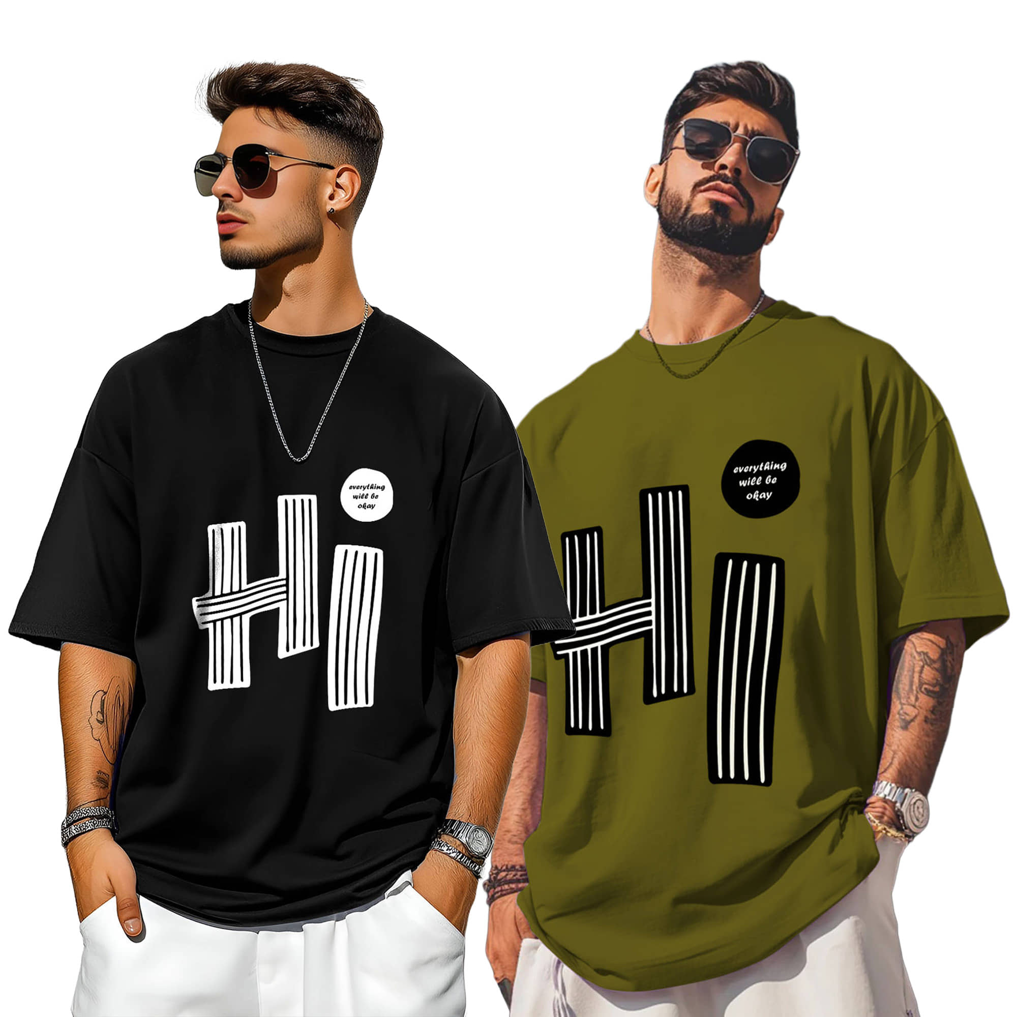 AUSK Men Cotton Blend Oversized Fit Printed T-Shirt ( Multicolor1 )
