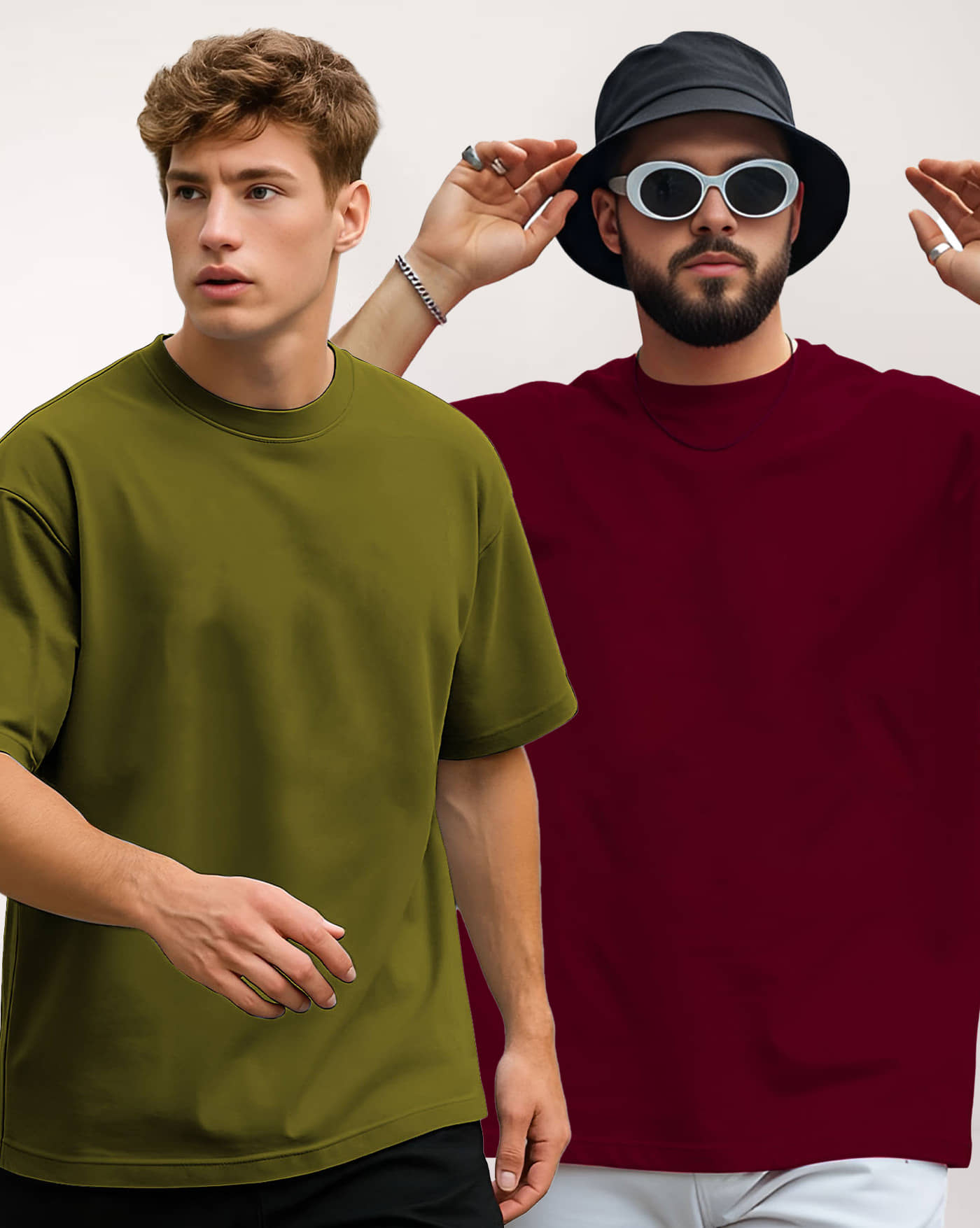 AUSK Men Cotton Blend Oversized Fit Solid T-Shirt ( Olive )