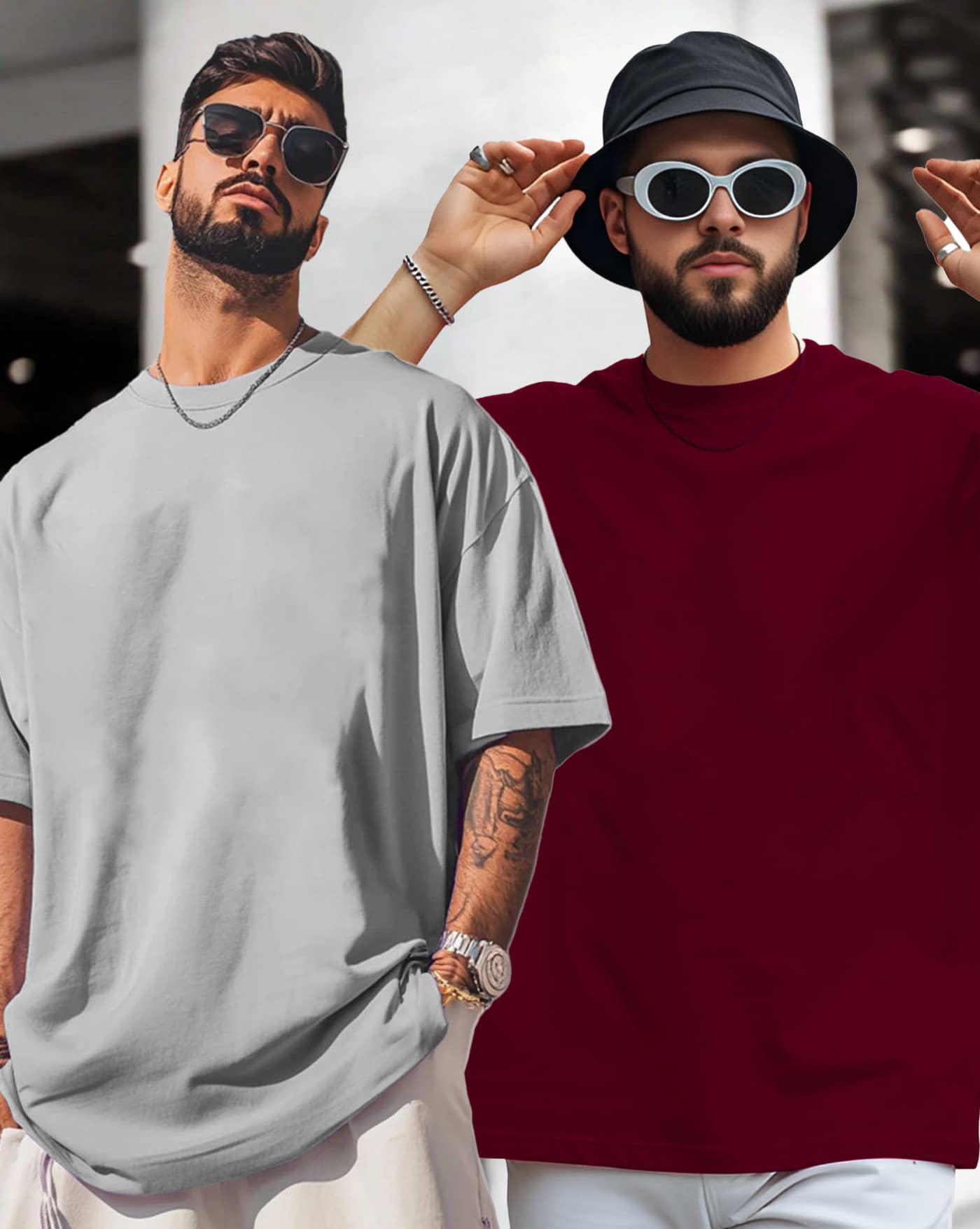 AUSK Men Cotton Blend Oversized Fit Solid T-Shirt ( Maroon )