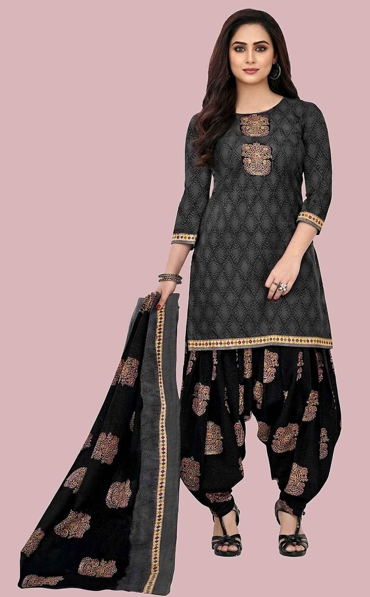 Reya Women's Crepe Unstitched Salwar Suit - Unstitched Fabrics | Buy online on ZillyBuy