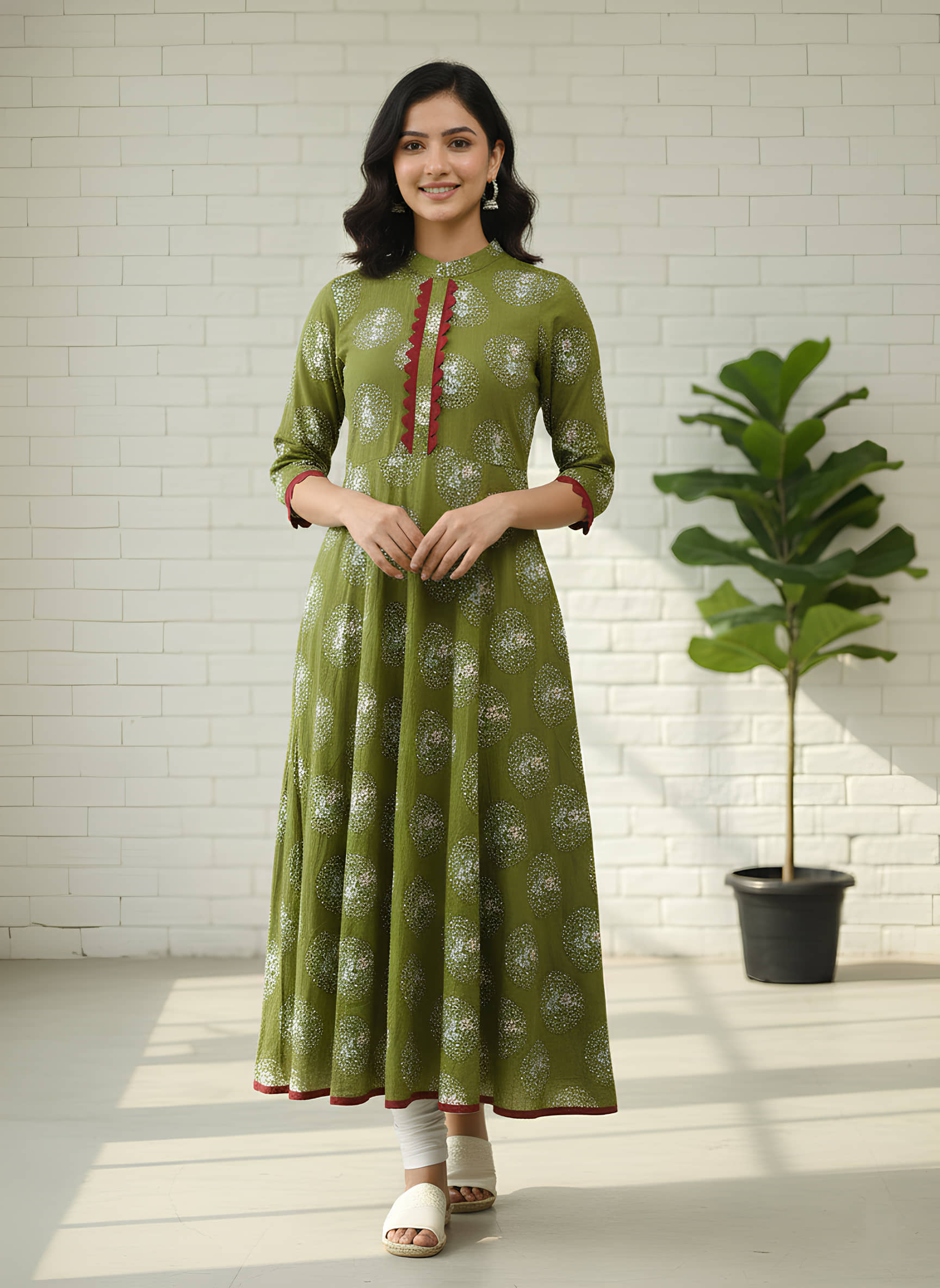 Yash Gallery Women Cotton Blend Printed Anarkali Kurti ( Green ) - Kurtis, Tunics | Buy online on ZillyBuy