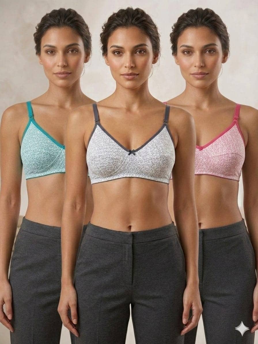 love girl Pack of 3 Cotton Blend Non Padded Everyday Bra For Women ( Multicolor 3 )