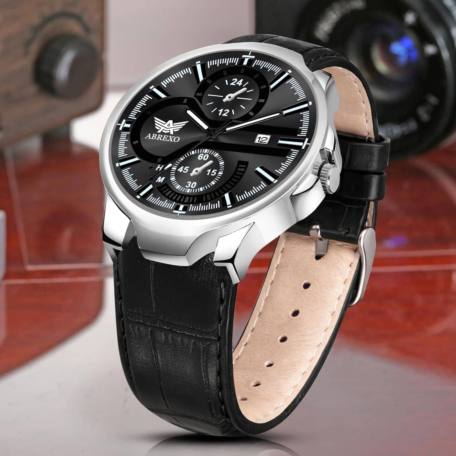 Abrexo Black Leather Analog Men's Watch