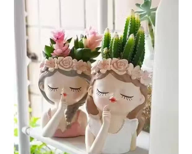 Cute Beautiful Combo Flower Girls Succulent Planter Pots Container | Garden Decor Set for Home Office Desktop Gift Decoration (Face Girl (Pack of 2)