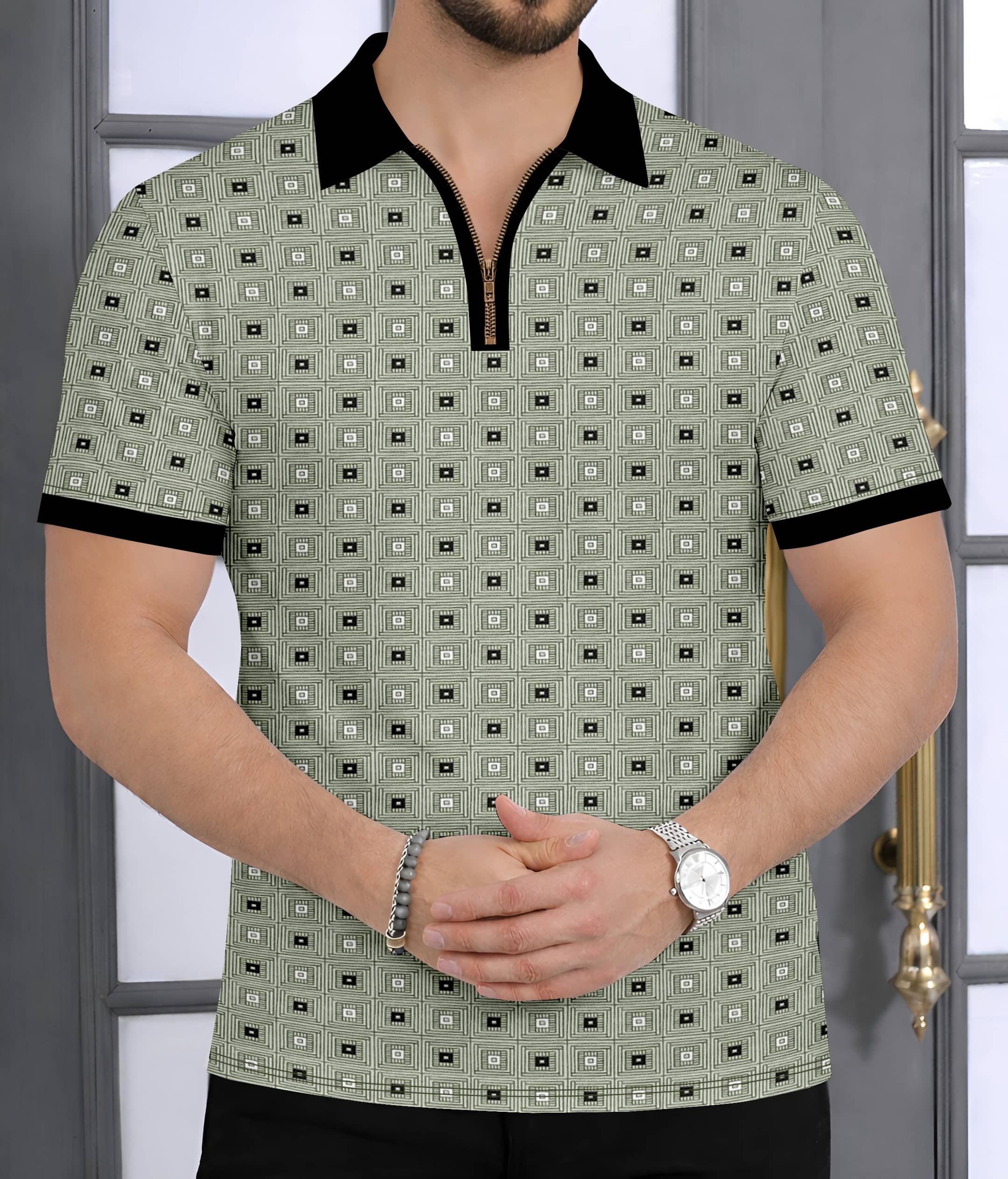KAJARU Men Polyester Regular Fit Printed Polo T Shirt ( Sea Green )