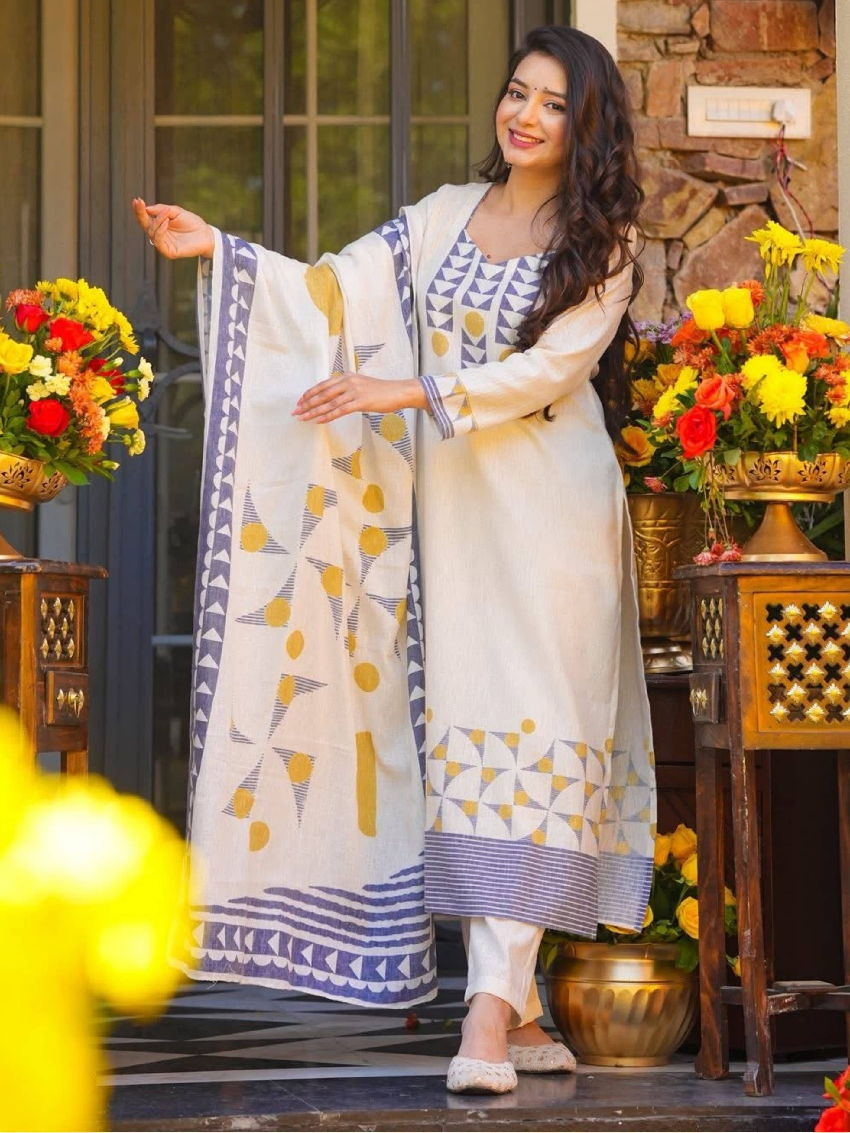 Niza Fashion Women Silk Embroidered Straight Kurti With Pants ( White )