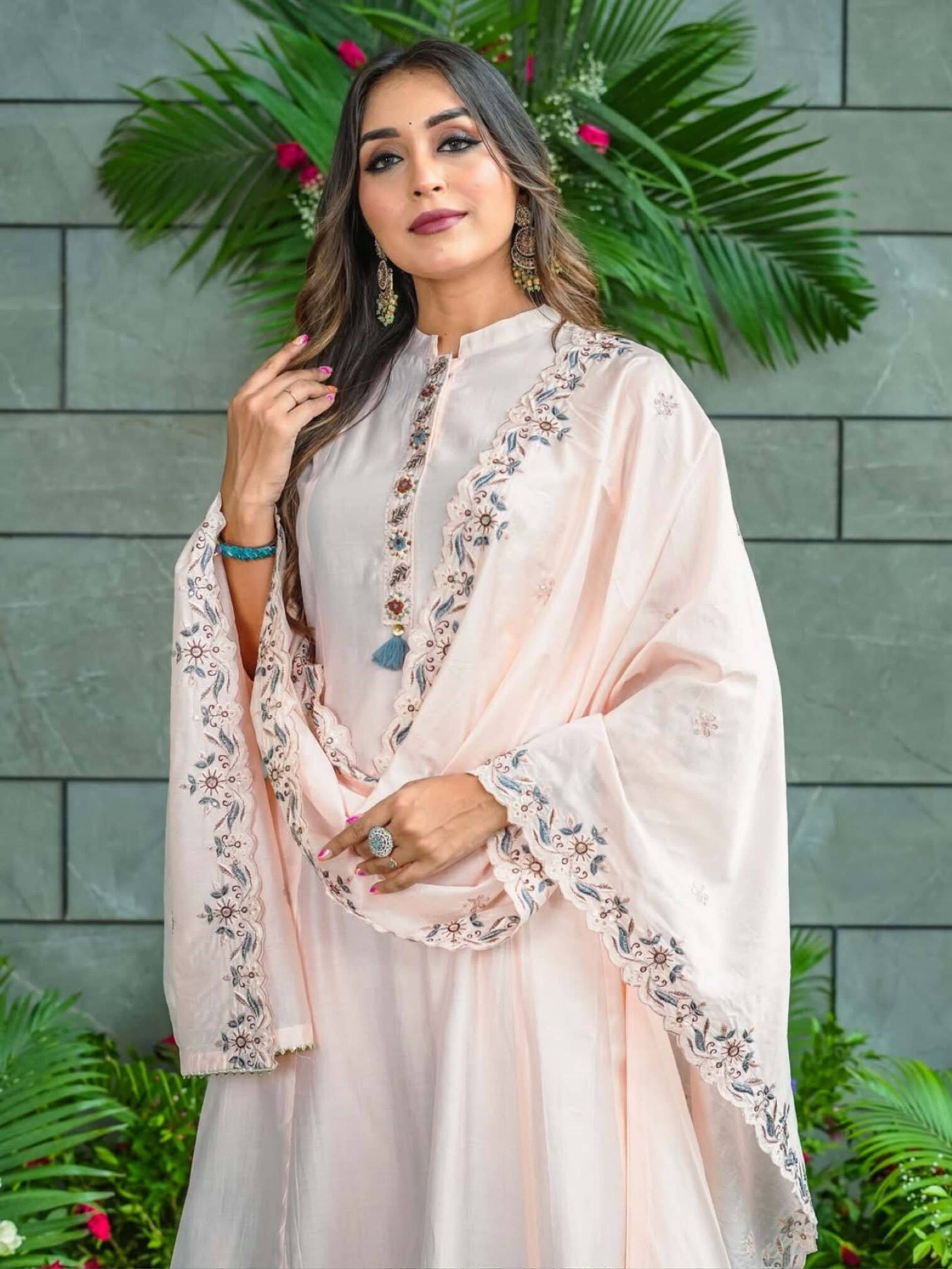 Niza Fashion Women Silk Embroidered Straight Kurti With Pants ( White )