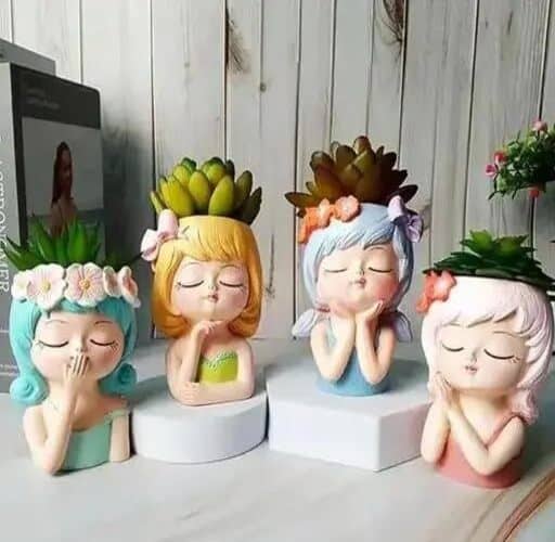 PICKARTME Cute Beautiful Combo Flower Girls Succulent Planter Pots Container | Garden Decor Set for Home Office Desktop Gift Decoration (Flower Girl (Pack of 4))