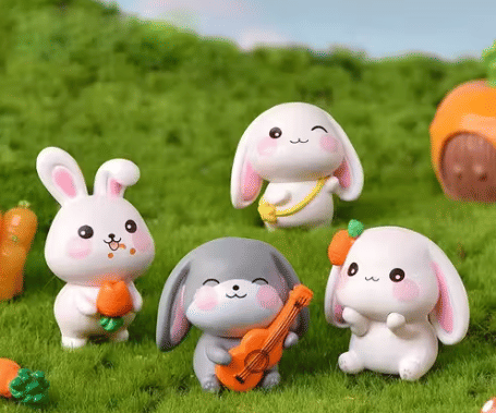 PICKARTME Cute Bunny Miniature Figurines Set | Rabbit Garden Decor Toys (SET Of 4)