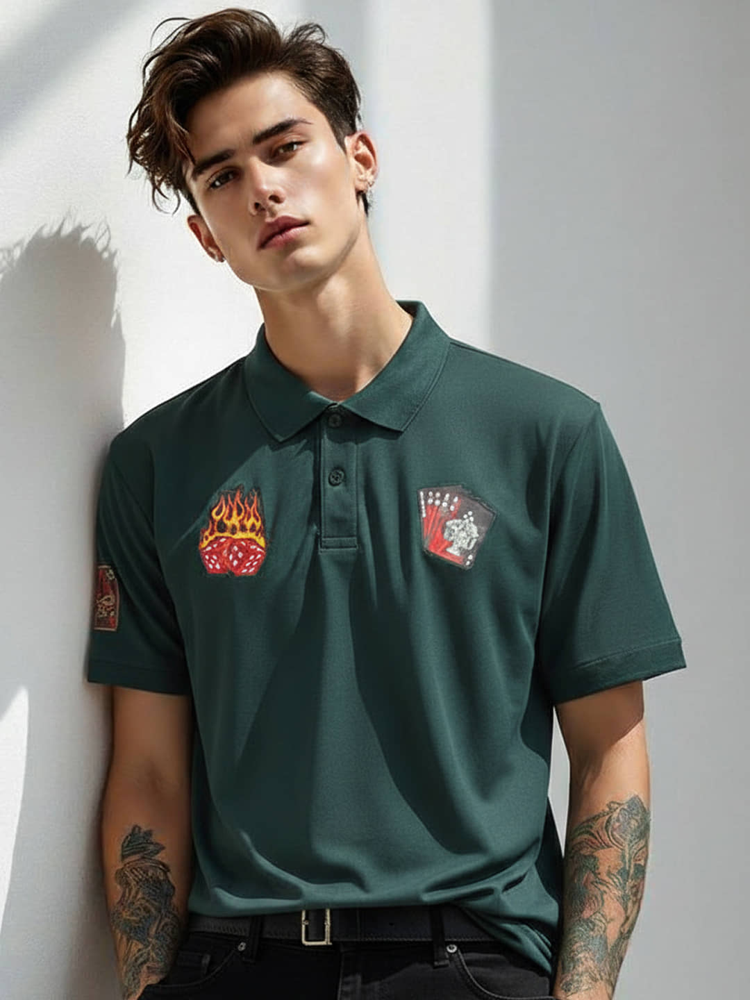 AIN6 Men Polyester Regular Fit Solid Polo T Shirt ( Dark Green )