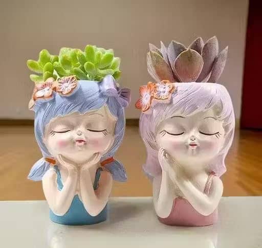 Cute Beautiful Combo Flower Girls Succulent Planter Pots Container | Garden Decor Set for Home Office Desktop Gift Decoration (Flower Girl (Pack of 2))