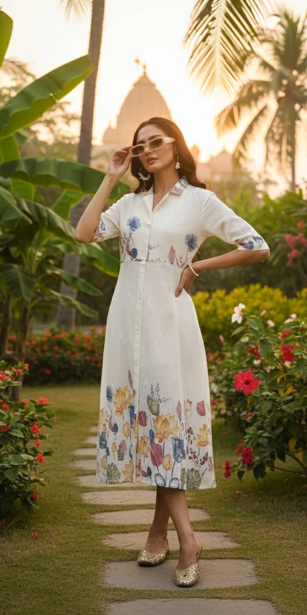 Flavia Creation Women Cotton A-line Dress ( White )