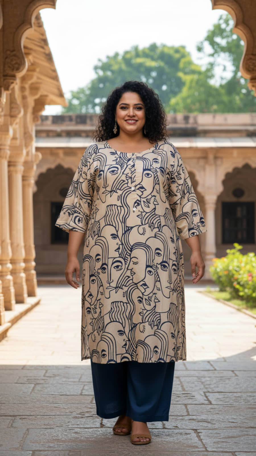 Flavia Creation Women Cotton Printed A-line Kurti ( Beige ) - Kurtis, Tunics | Buy online on ZillyBuy