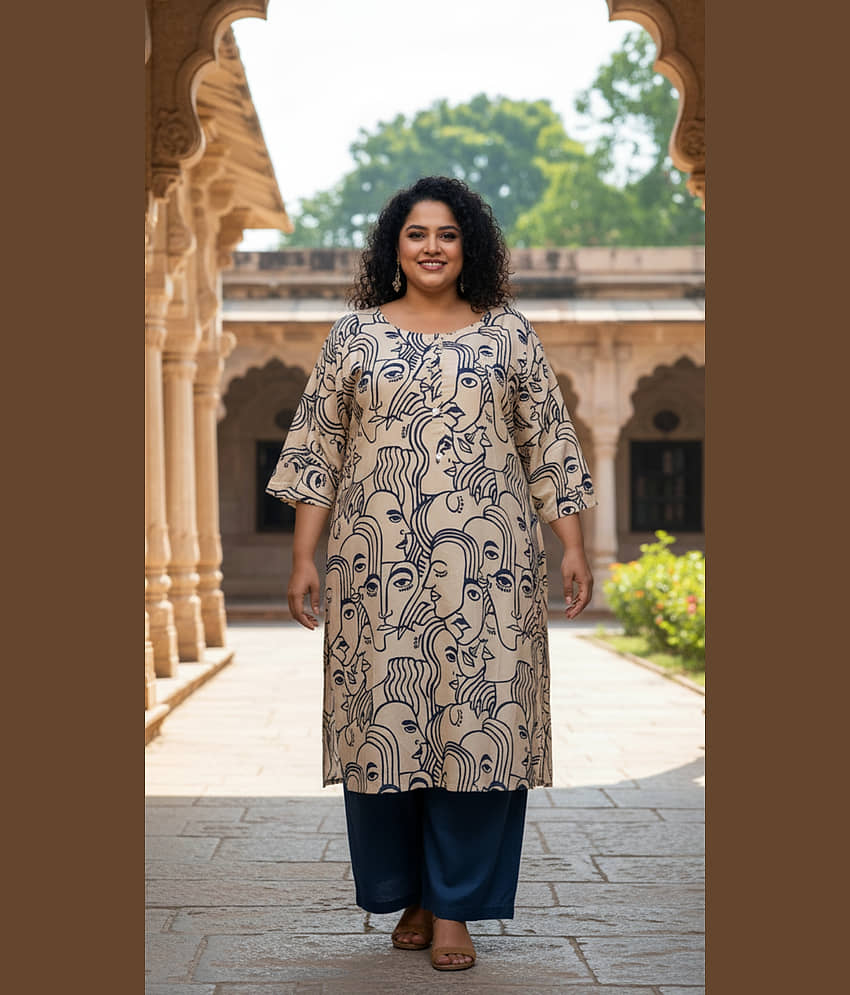 Flavia Creation Women Cotton Printed A-line Kurti ( Beige ) - Kurtis, Tunics | Buy online on ZillyBuy