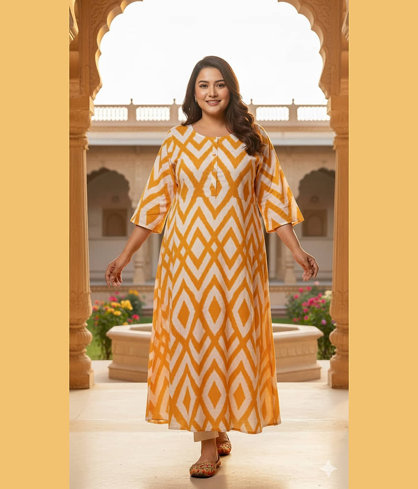 Flavia Creation Women Cotton Printed A-line Kurti ( Yellow ) - Kurtis, Tunics | Buy online on ZillyBuy