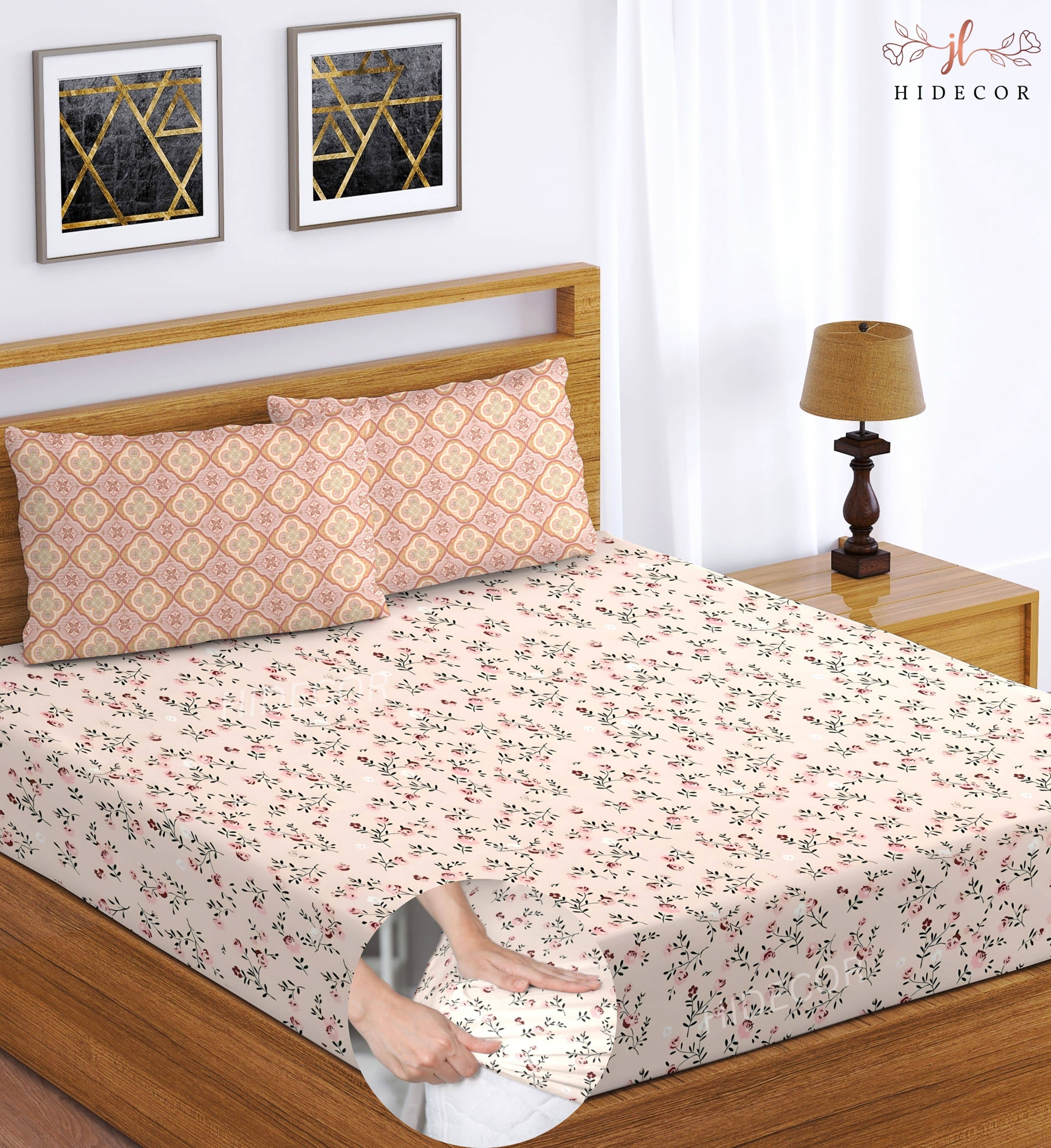 HIDECOR Microfibre 1 King Fitted Bedsheet with 2 Pillow Covers ( 198 cm x 182 cm ) , Cream