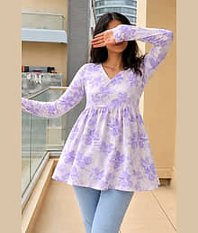 KP CREATION Women Rayon Printed A-line Kurti ( Purple )