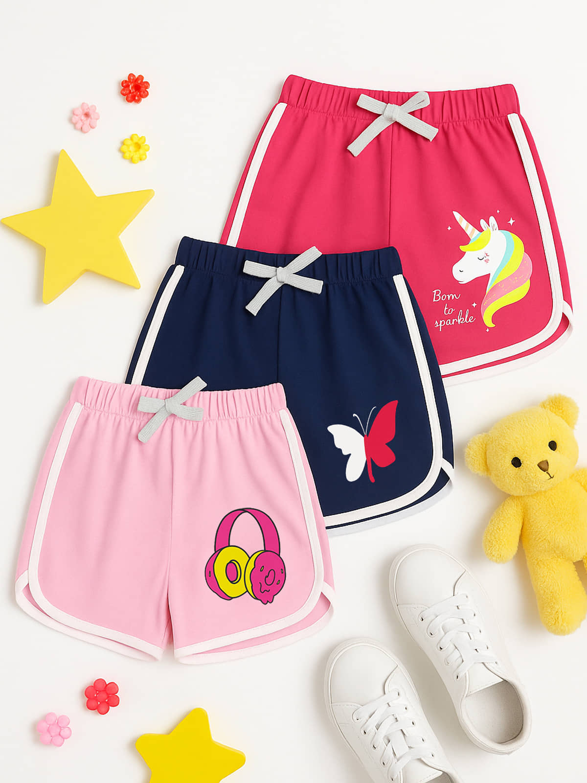 Kuchipoo Pack of 3 Girls Cotton Blend Shorts ( Multicolor 15 ) - Shorts | Buy online on ZillyBuy